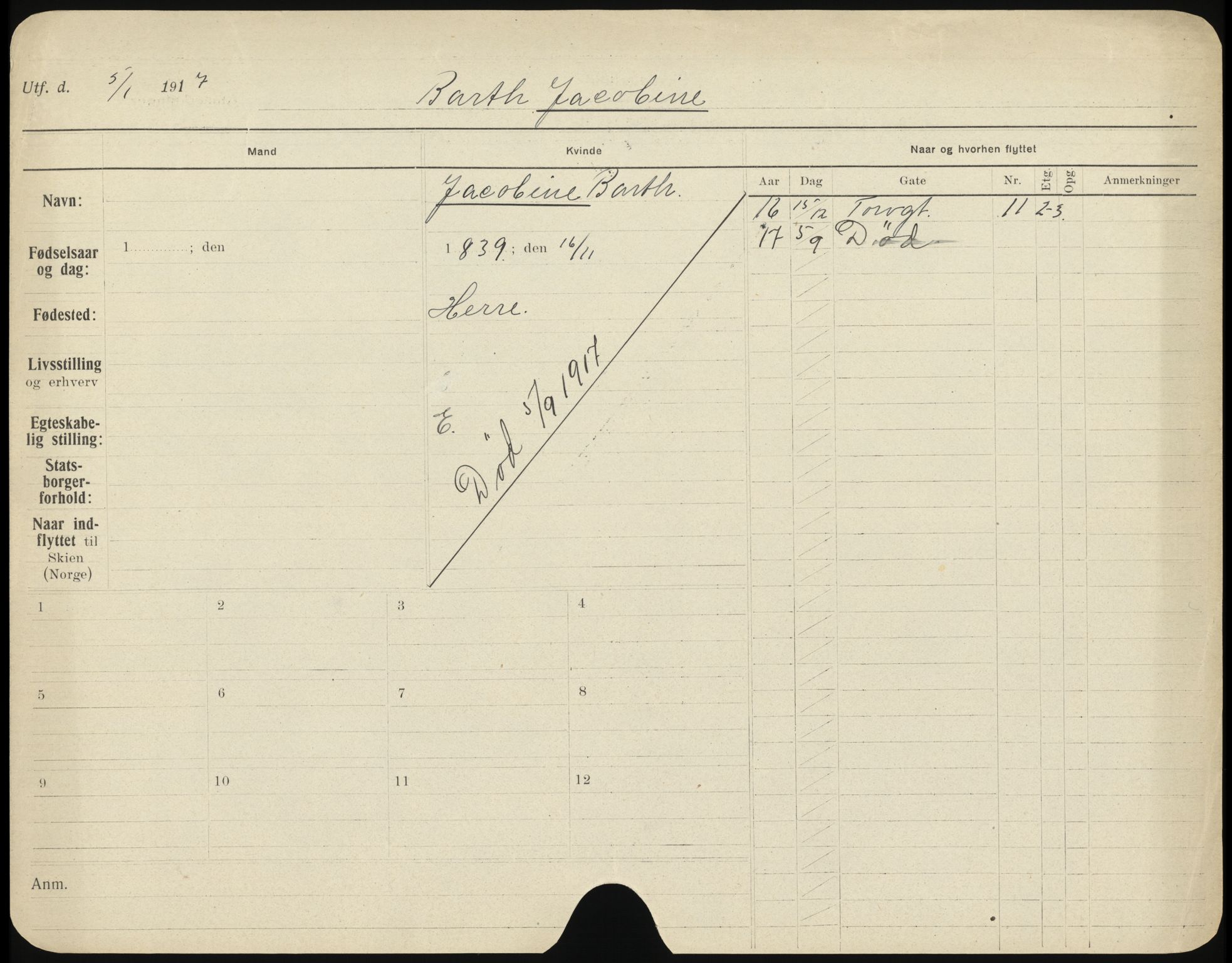 Skien folkeregister, SAKO/A-425/H/Ha/L0001: Døde, 1916-1929, p. 15