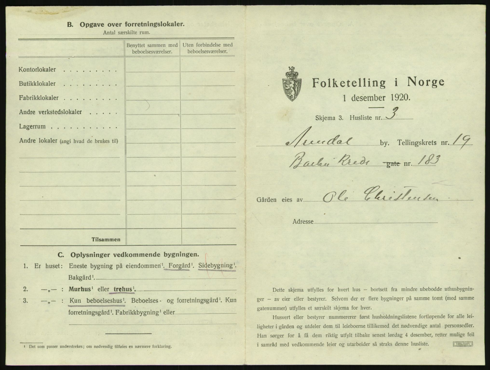 SAK, 1920 census for Arendal, 1920, p. 2918