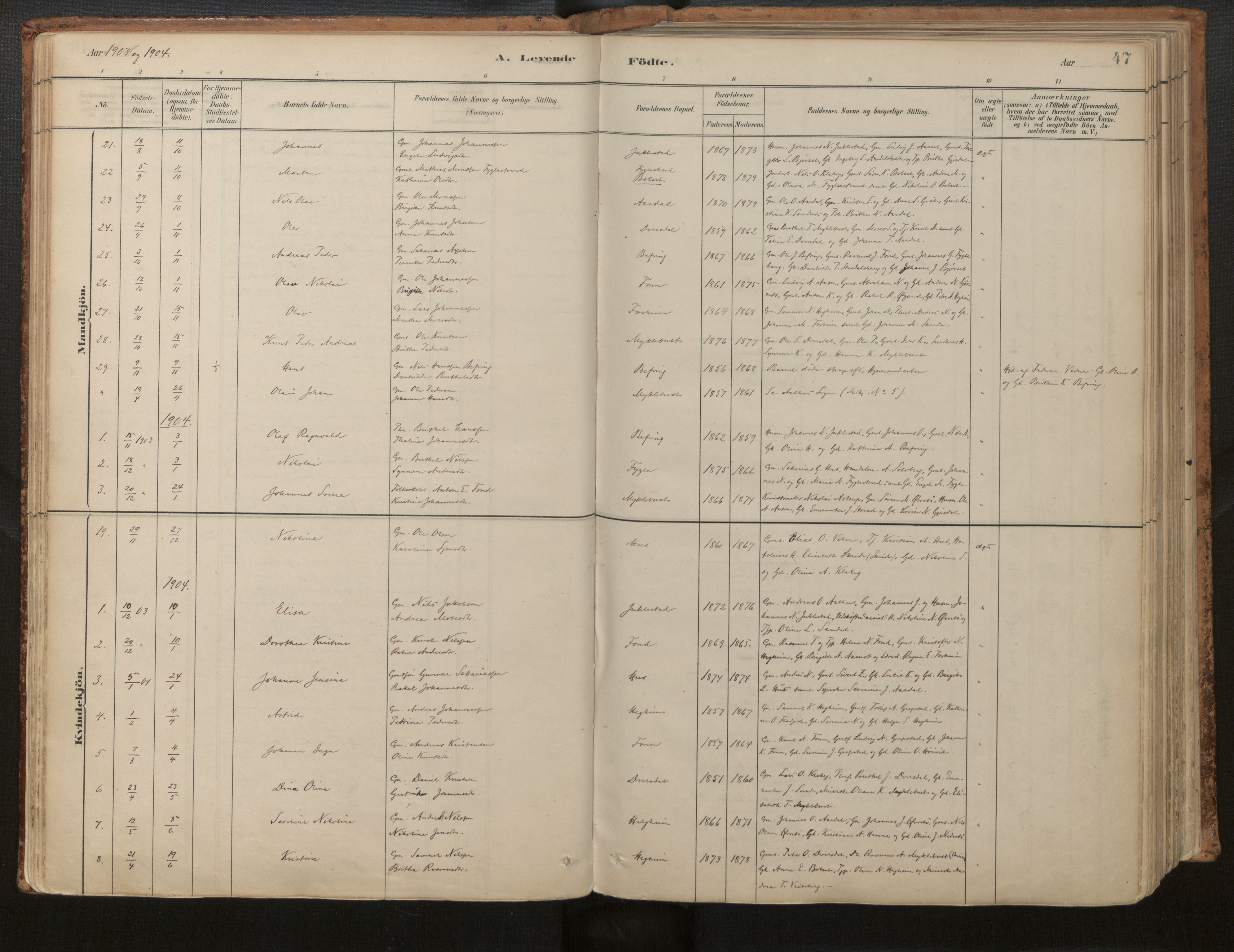 Jølster sokneprestembete, SAB/A-80701/H/Haa/Haac/L0001: Parish register (official) no. C 1, 1882-1928, p. 47