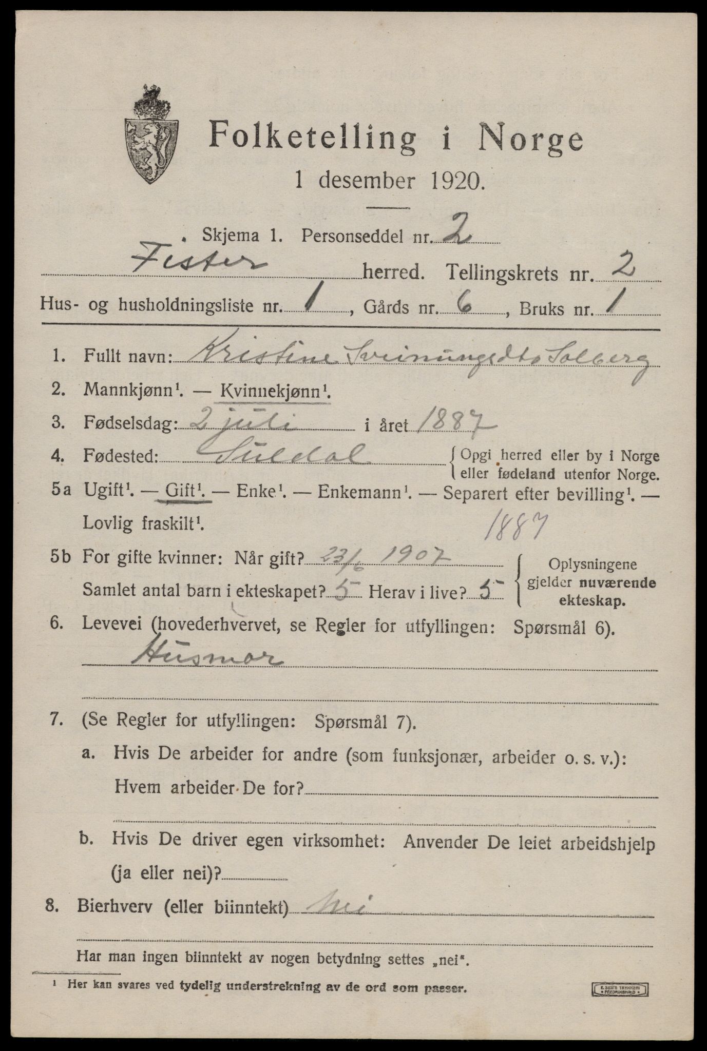 SAST, 1920 census for Fister, 1920, p. 701