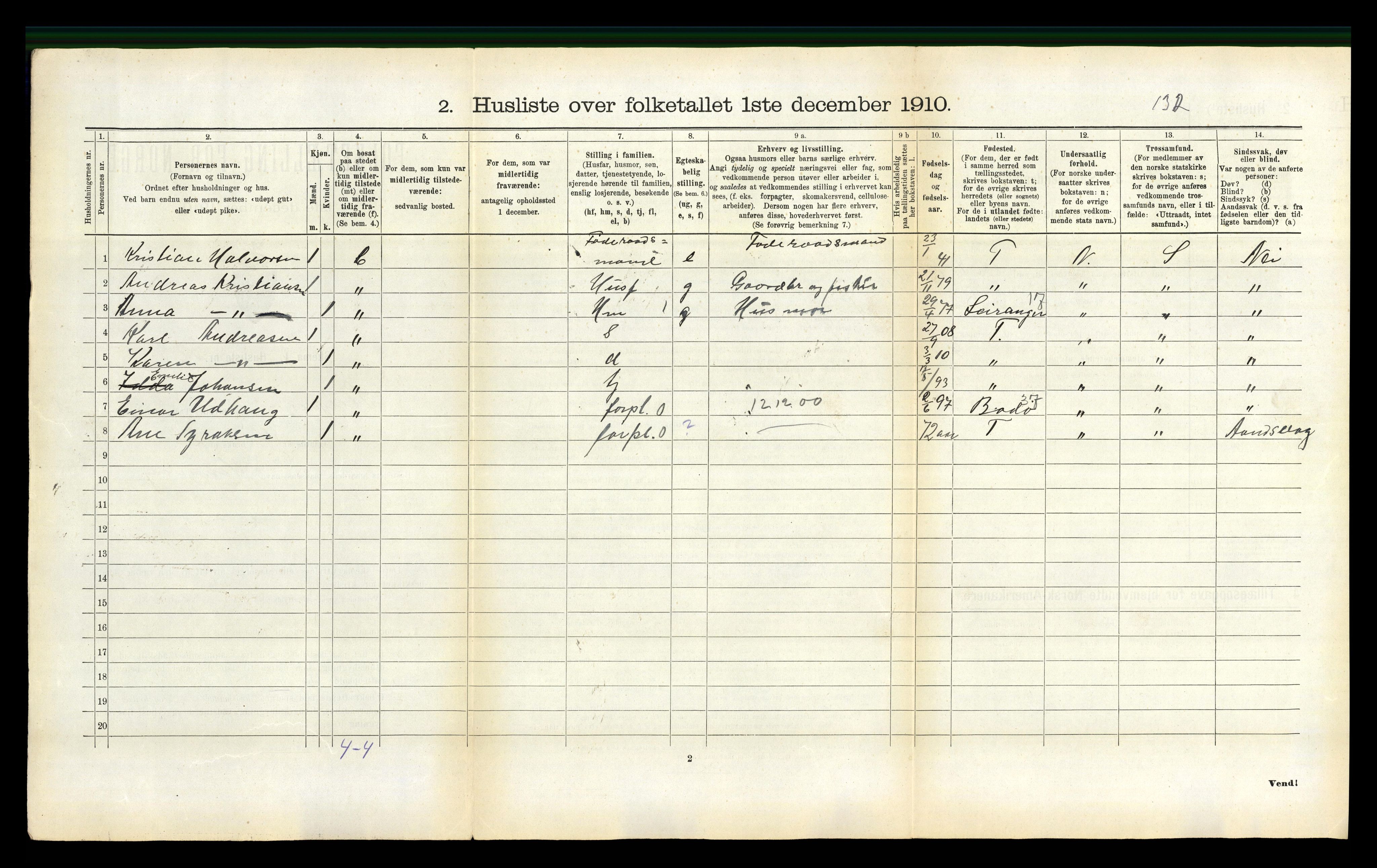 RA, 1910 census for Steigen, 1910, p. 258