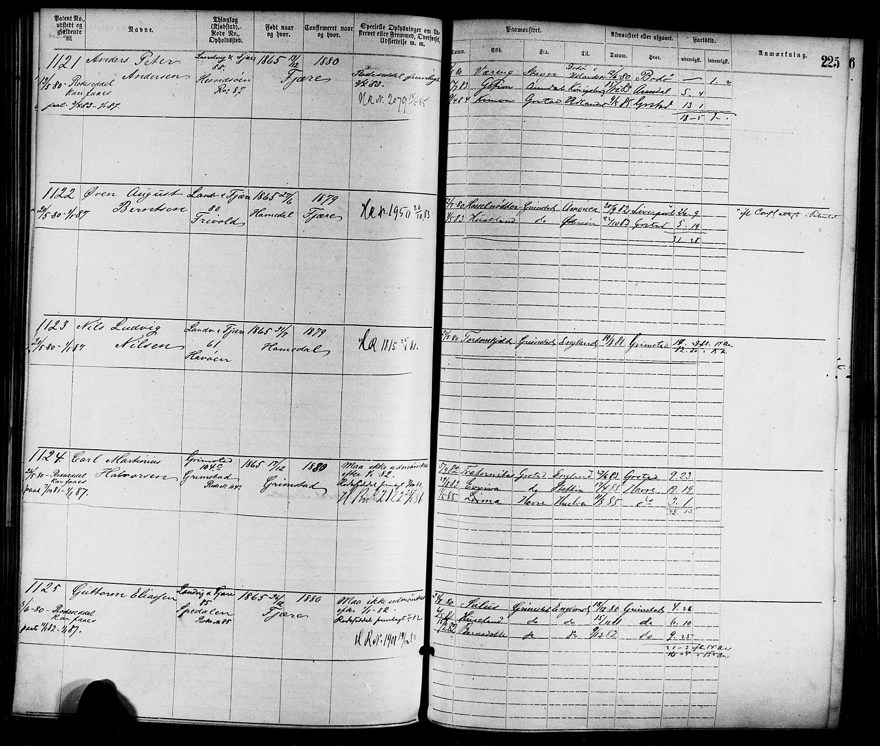 Grimstad mønstringskrets, SAK/2031-0013/F/Fa/L0001: Annotasjonsrulle nr 1-1920 med register, F-1, 1870-1892, p. 254