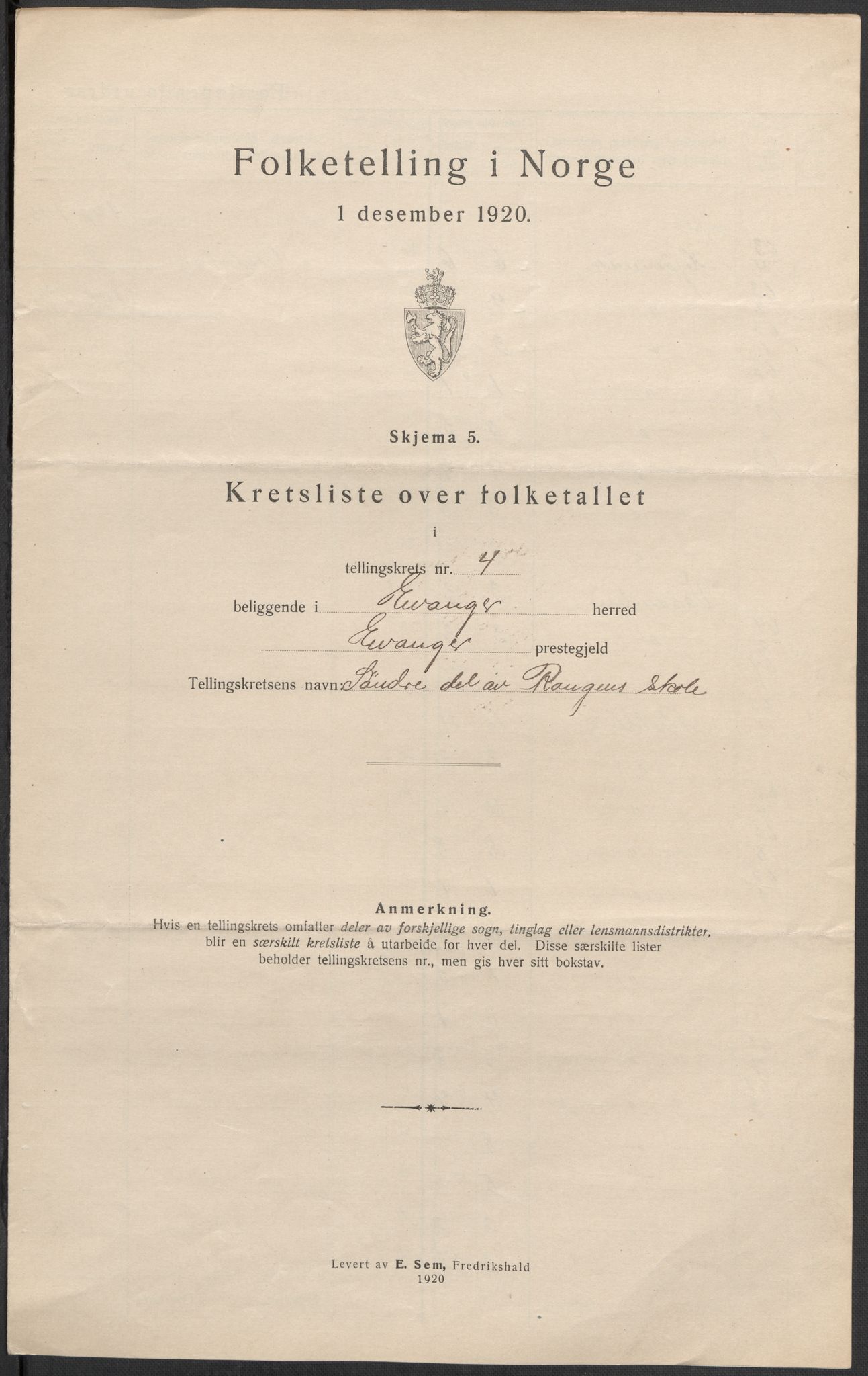 SAB, 1920 census for Evanger, 1920, p. 15