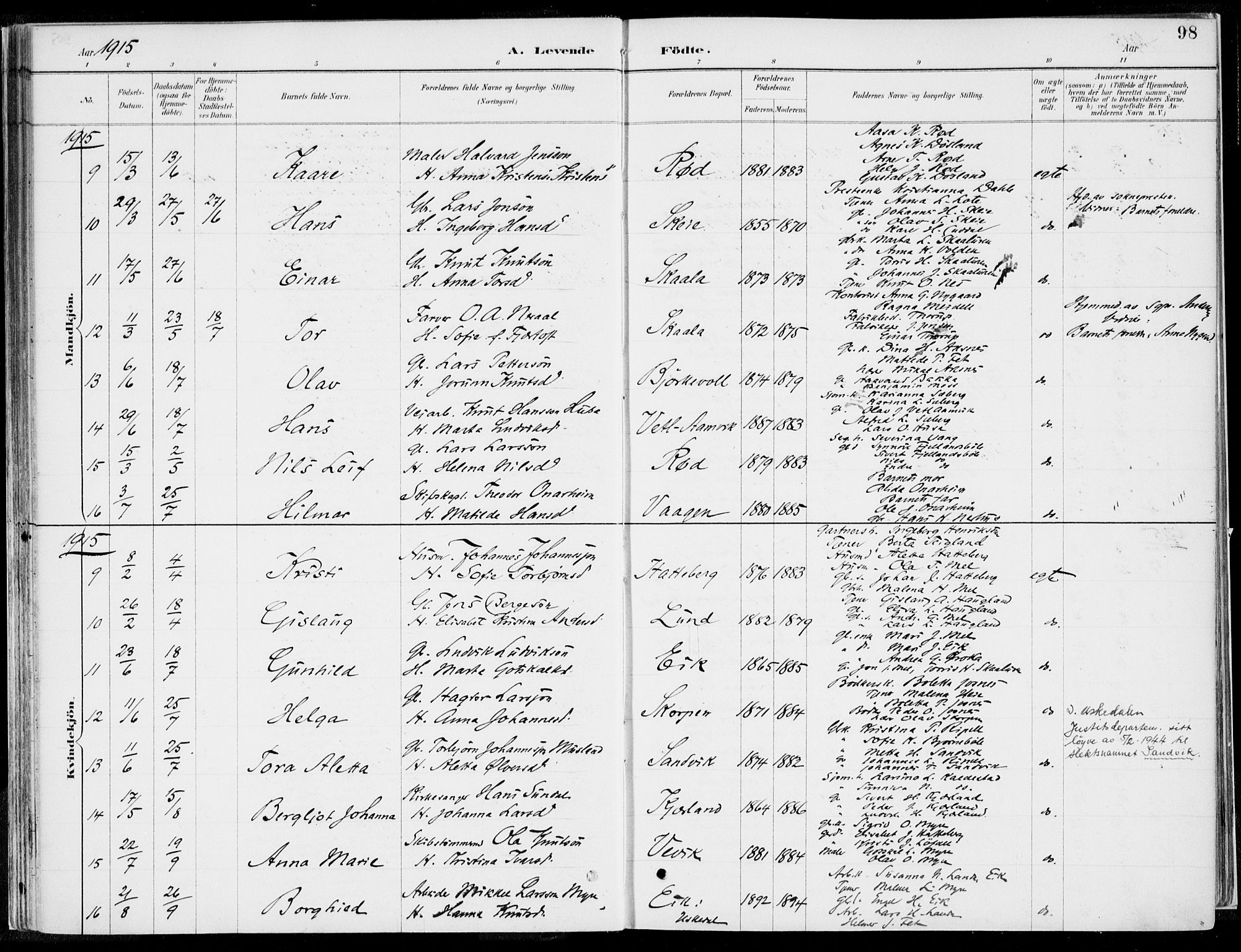 Kvinnherad sokneprestembete, SAB/A-76401/H/Haa: Parish register (official) no. B  1, 1887-1921, p. 98