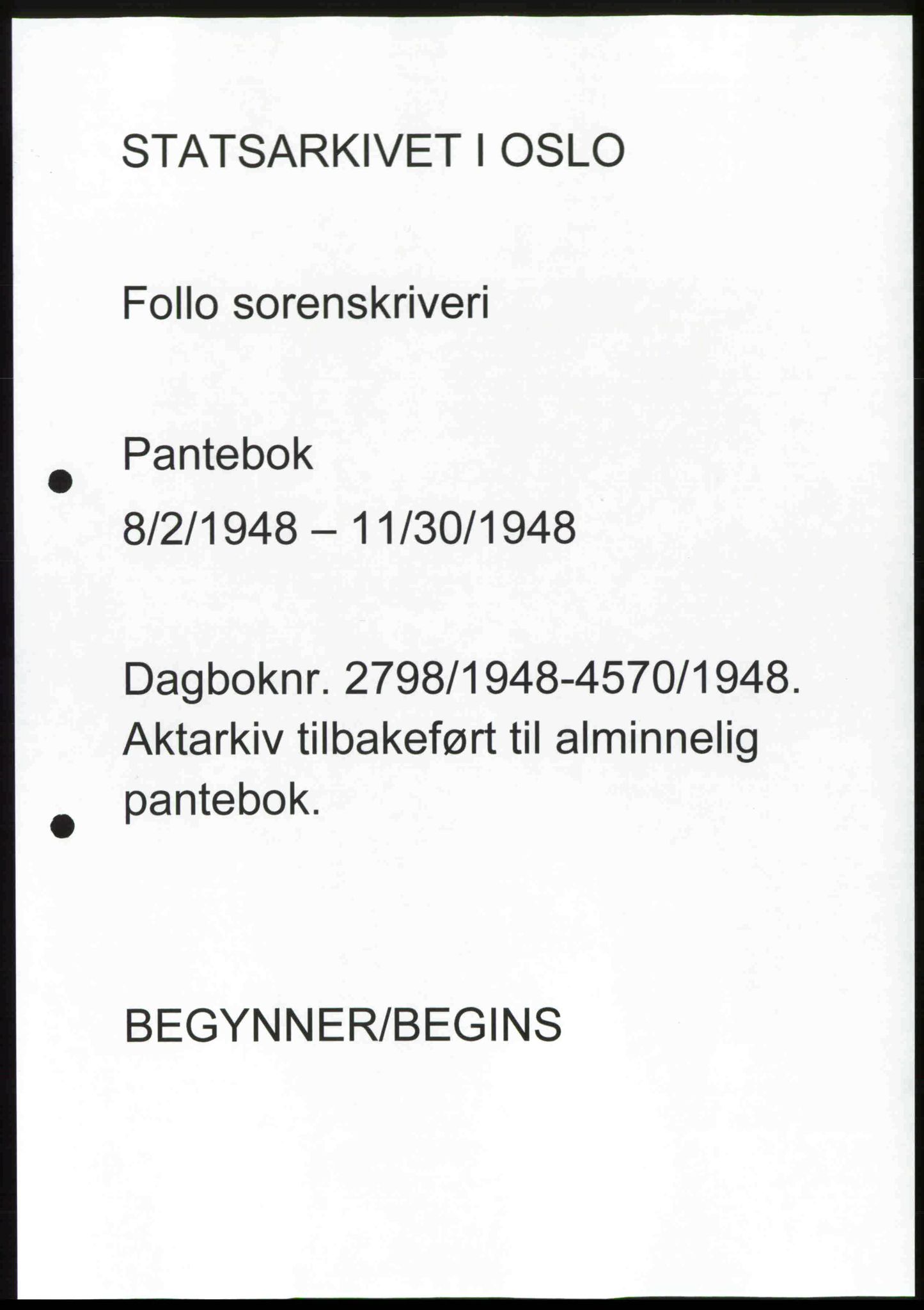 Follo sorenskriveri, SAO/A-10274/G/Ga/Gaa/L0085: Mortgage book no. I 85, 1948-1948