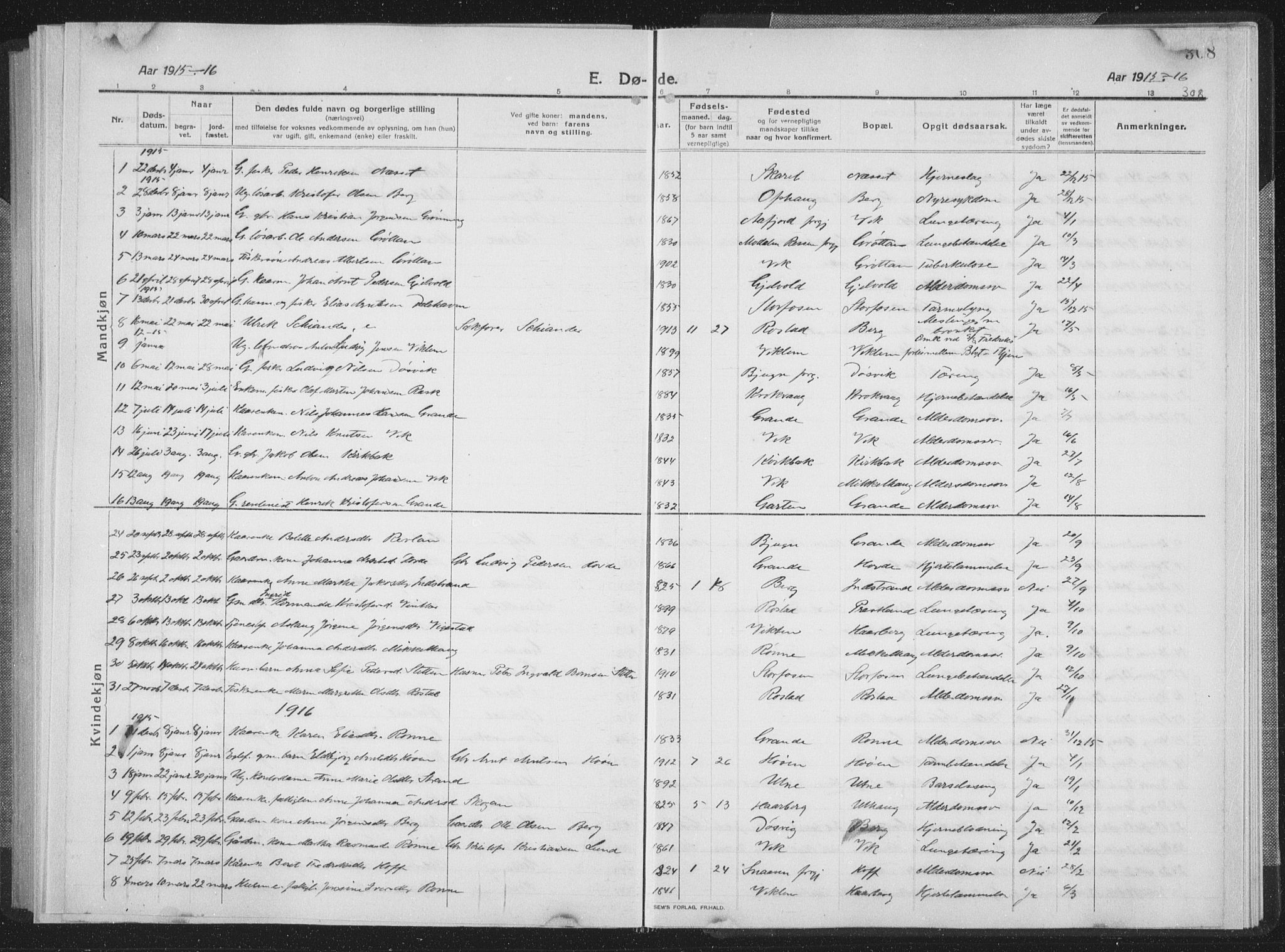 Ministerialprotokoller, klokkerbøker og fødselsregistre - Sør-Trøndelag, SAT/A-1456/659/L0747: Parish register (copy) no. 659C04, 1913-1938, p. 308