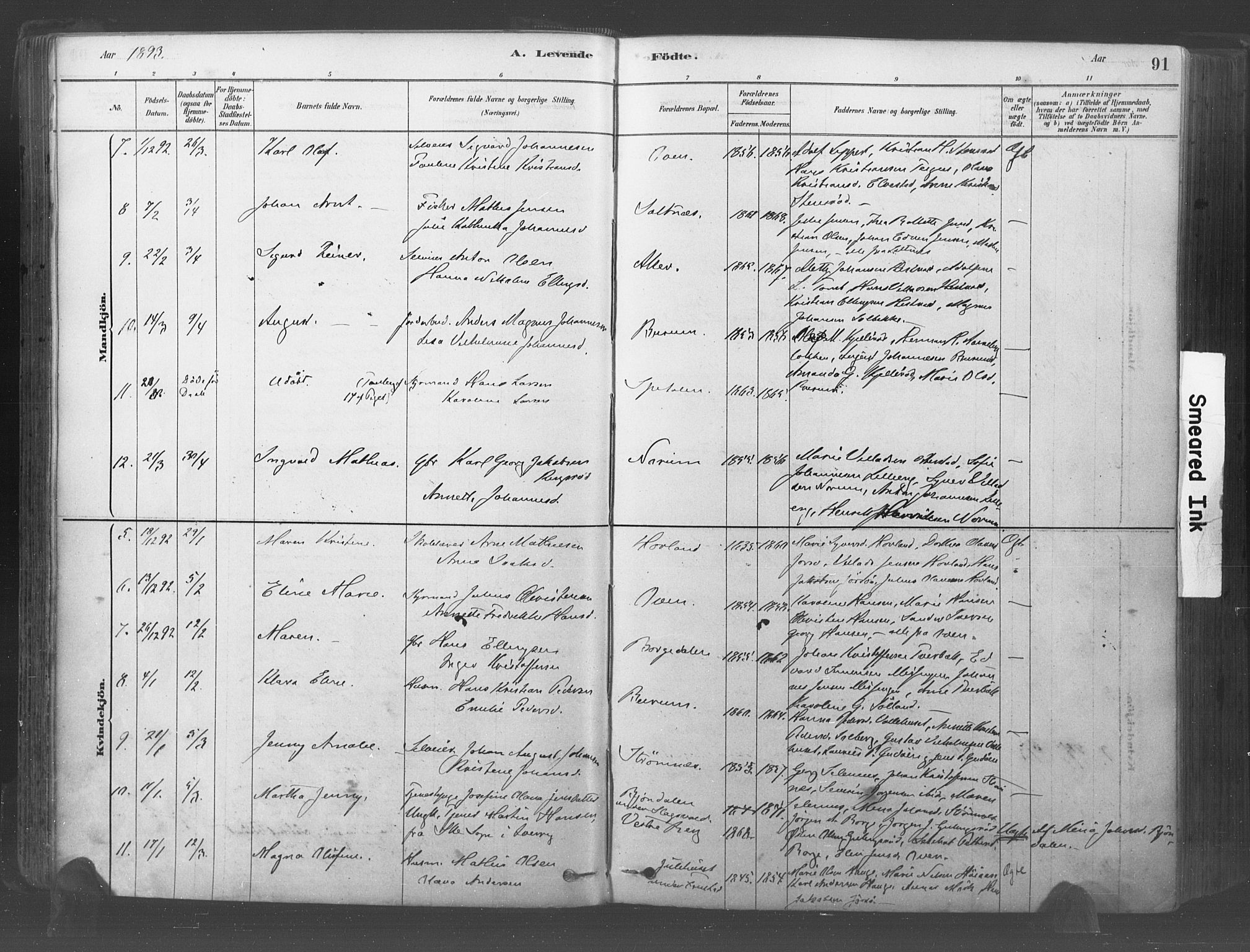 Råde prestekontor kirkebøker, AV/SAO-A-2009/F/Fa/L0007: Parish register (official) no. 7, 1878-1902, p. 91