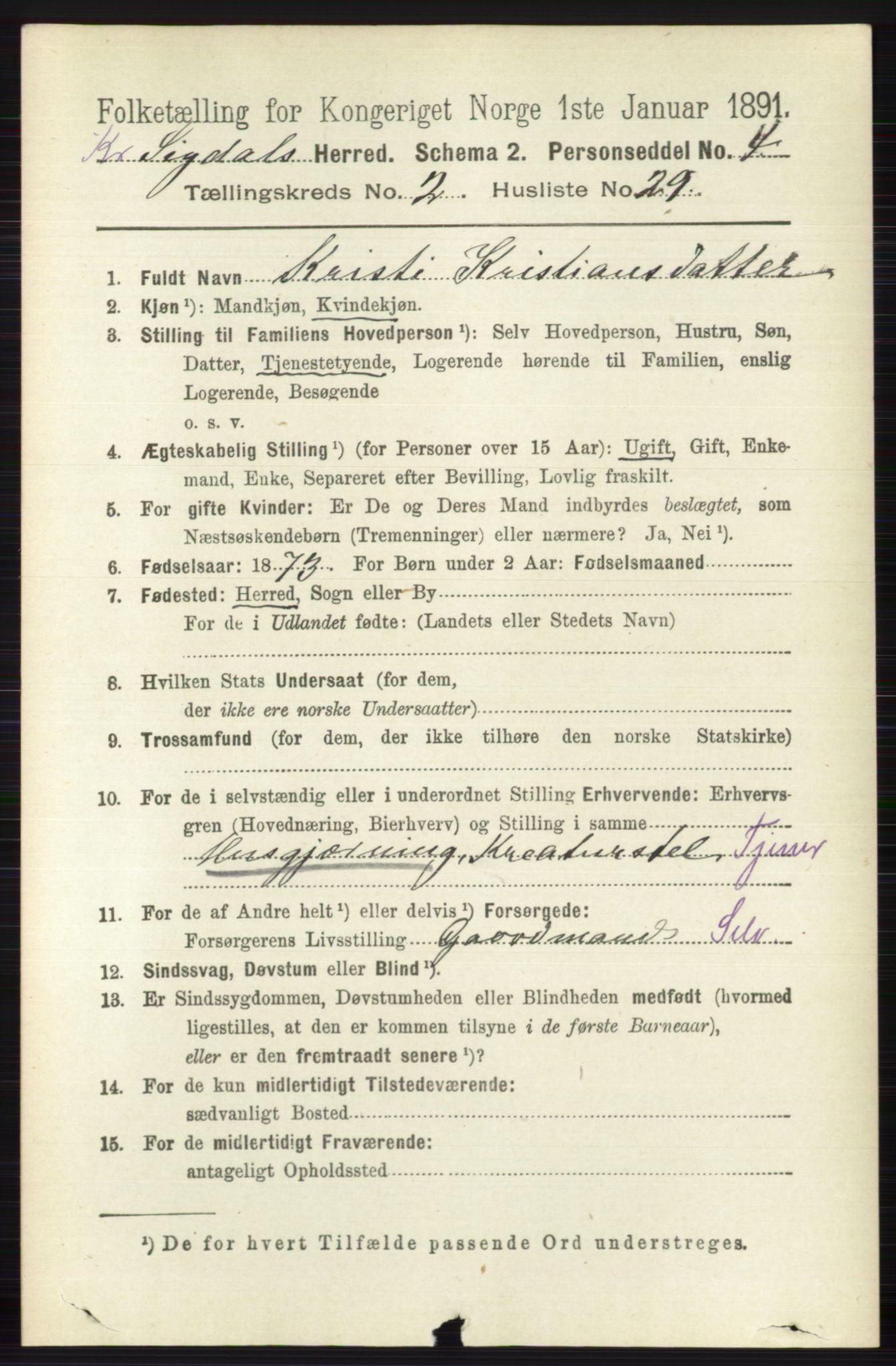 RA, 1891 census for 0621 Sigdal, 1891, p. 5513