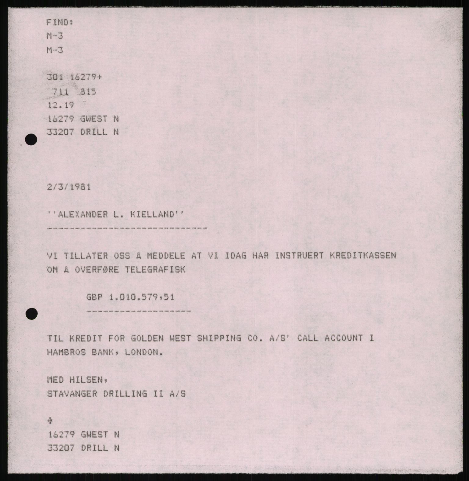 Pa 1503 - Stavanger Drilling AS, AV/SAST-A-101906/D/L0006: Korrespondanse og saksdokumenter, 1974-1984, p. 184