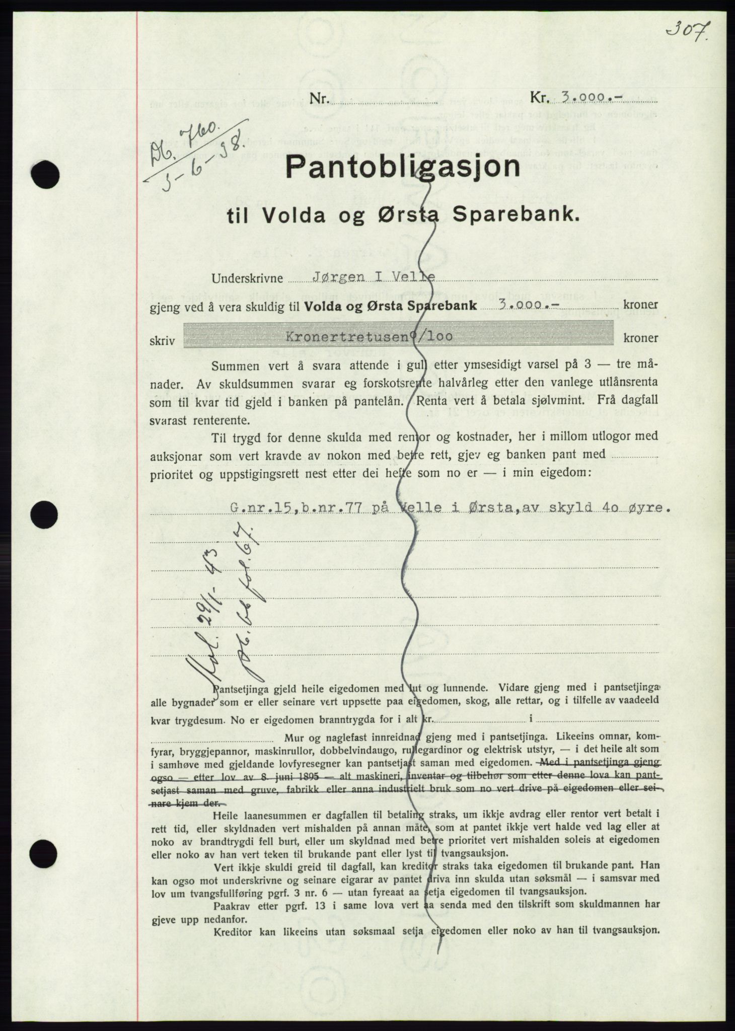 Søre Sunnmøre sorenskriveri, AV/SAT-A-4122/1/2/2C/L0065: Mortgage book no. 59, 1938-1938, Diary no: : 760/1938