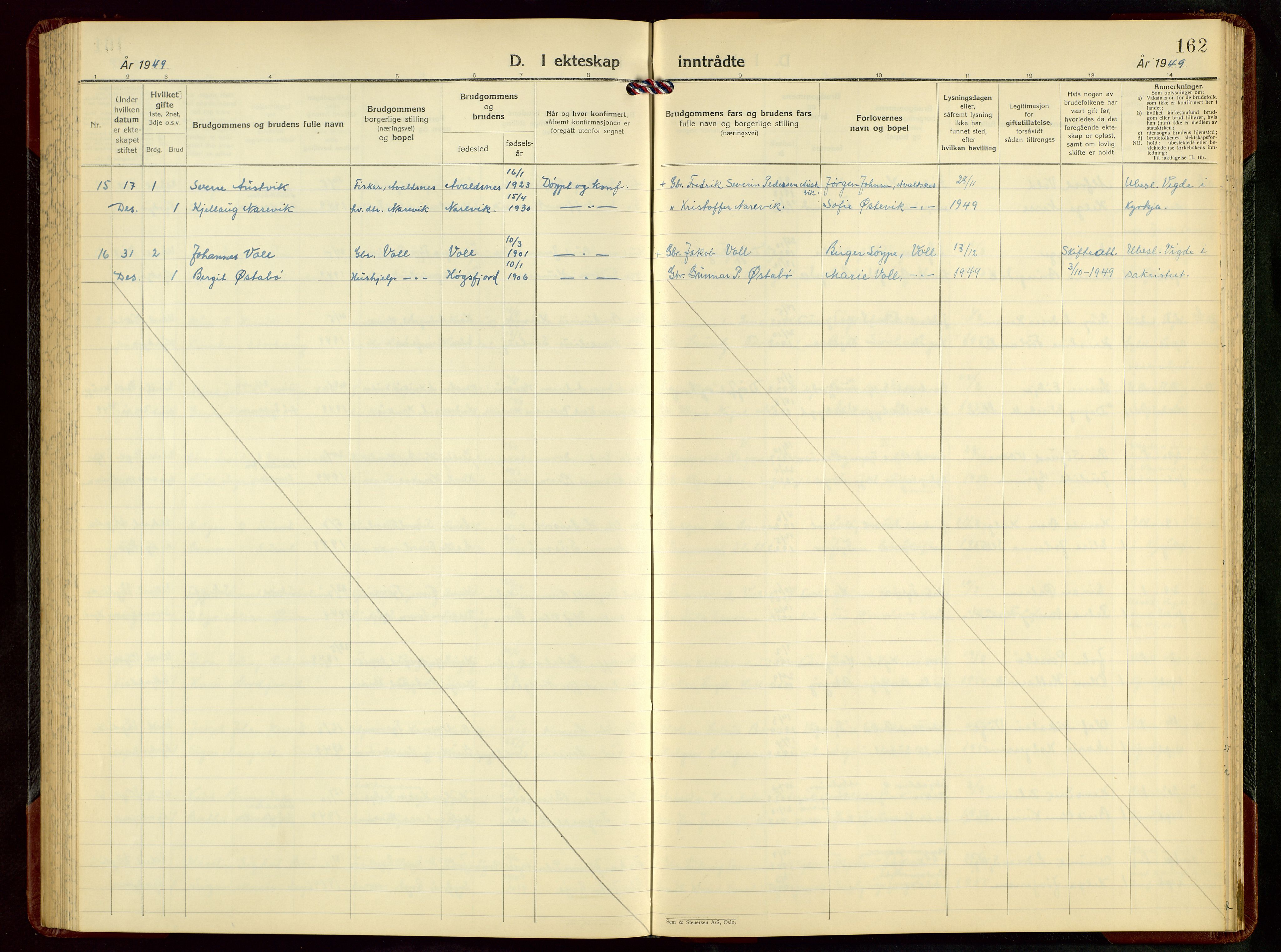 Tysvær sokneprestkontor, AV/SAST-A -101864/H/Ha/Hab/L0008: Parish register (copy) no. B 8, 1947-1957, p. 162