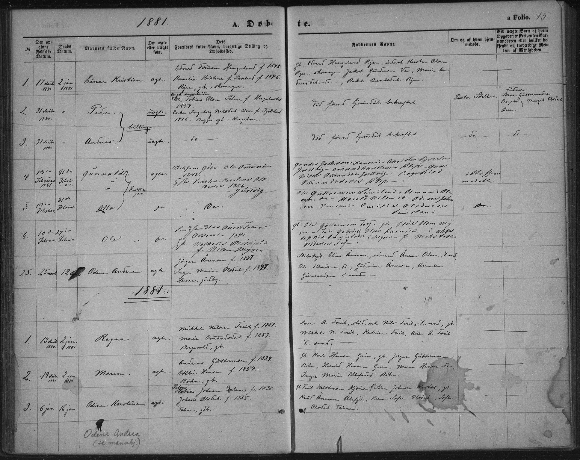 Tveit sokneprestkontor, SAK/1111-0043/F/Fa/L0006: Parish register (official) no. A 6, 1872-1886, p. 45