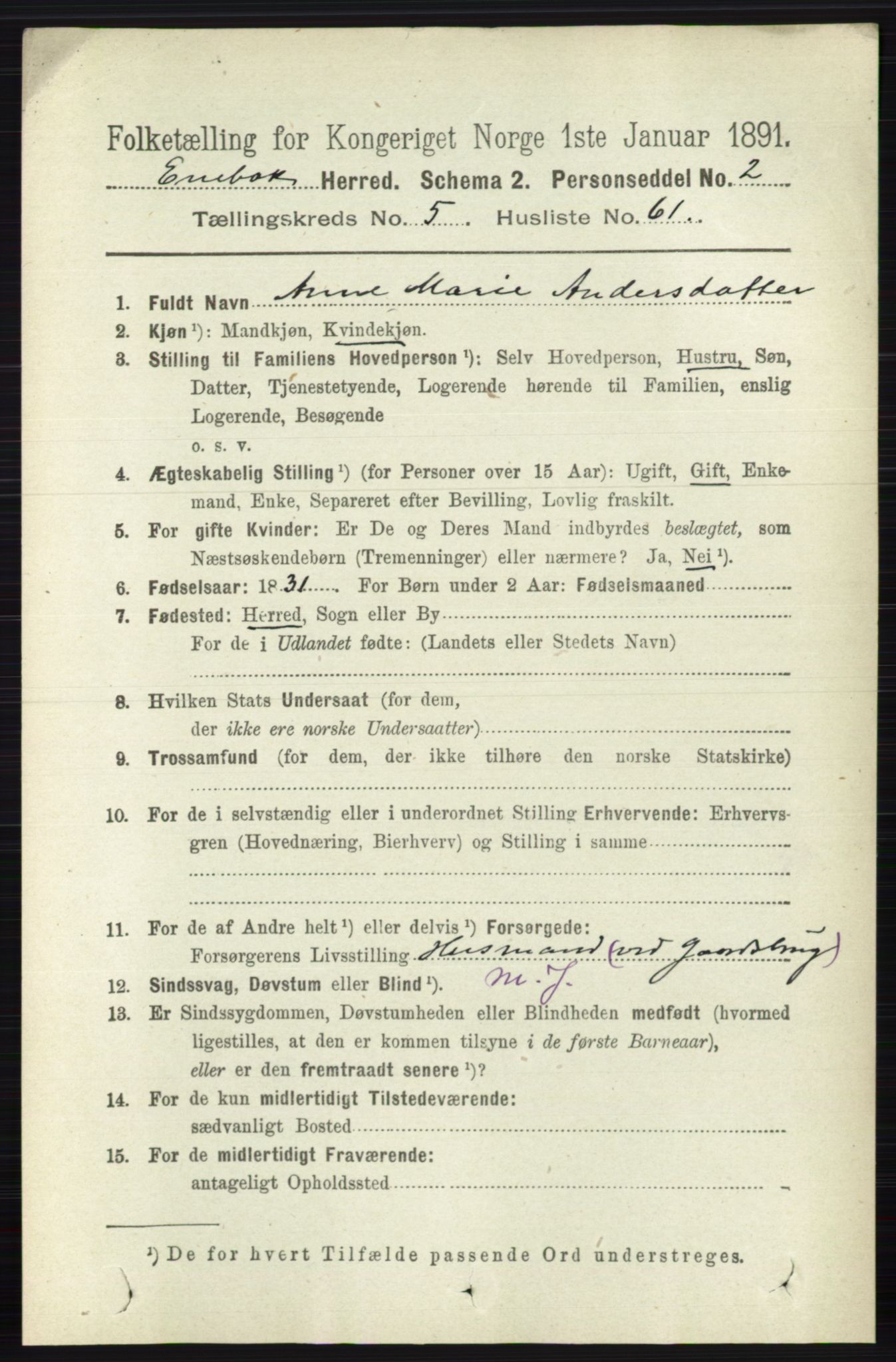 RA, 1891 census for 0229 Enebakk, 1891, p. 2361
