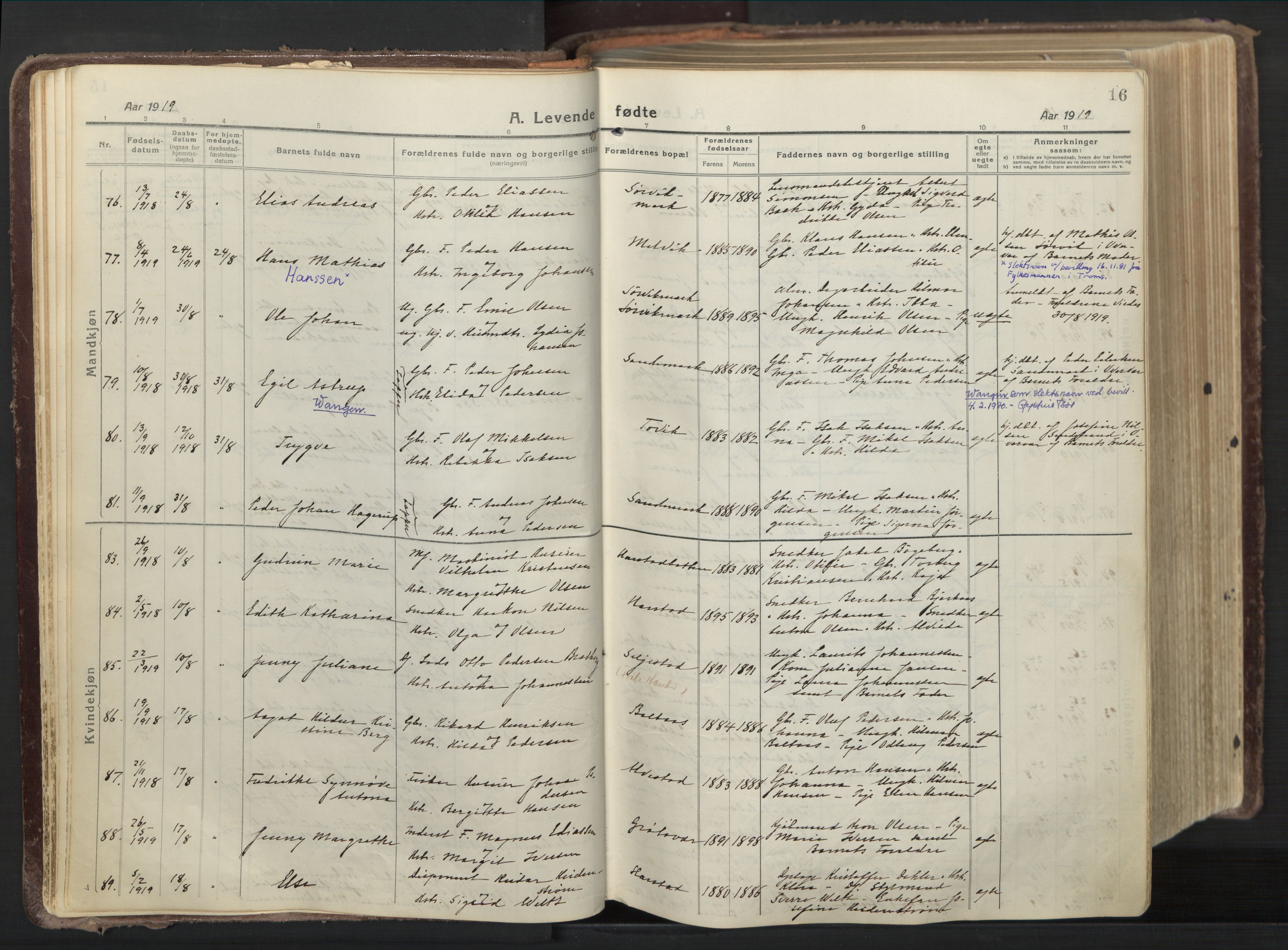 Trondenes sokneprestkontor, AV/SATØ-S-1319/H/Ha/L0019kirke: Parish register (official) no. 19, 1919-1928, p. 16