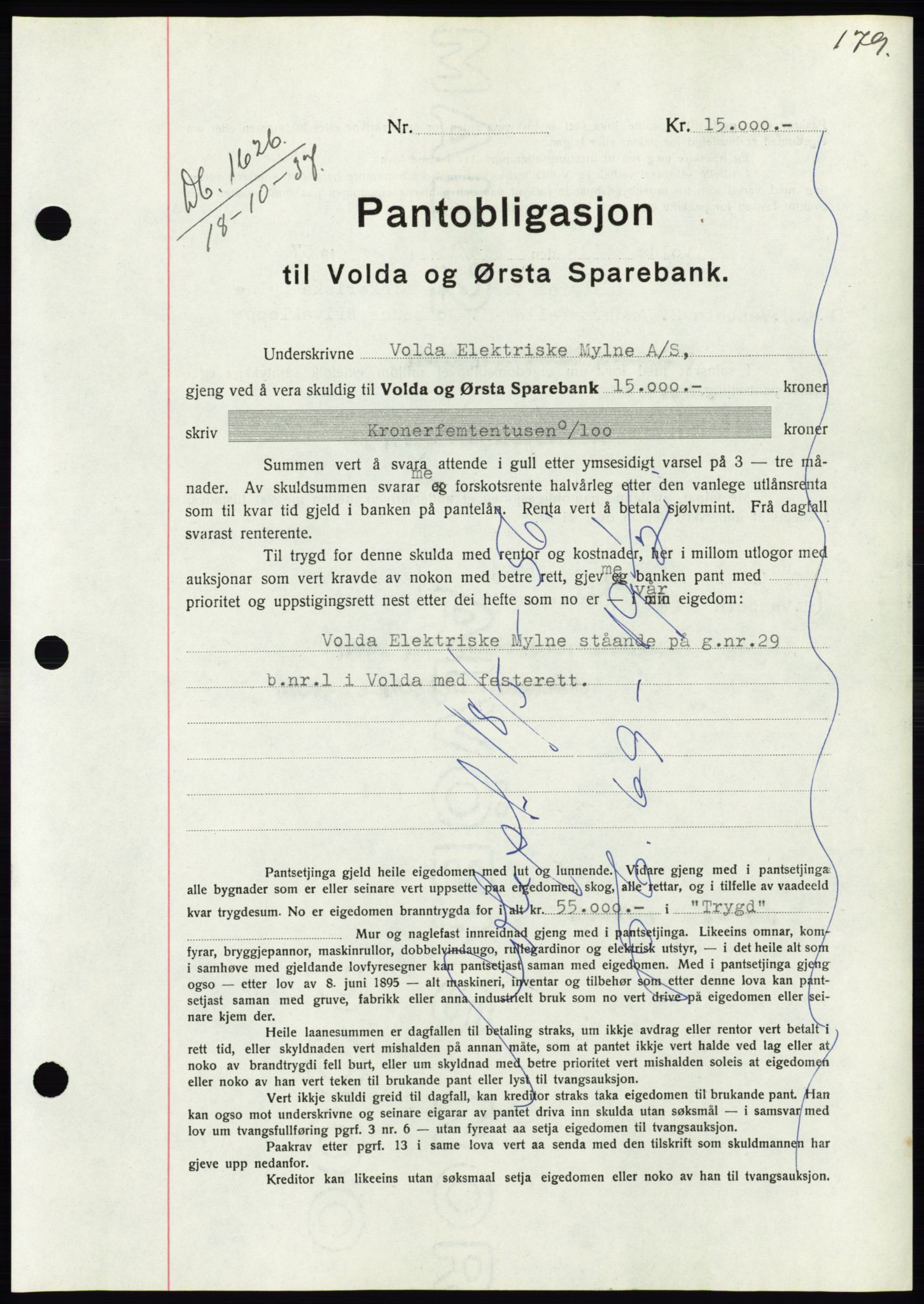 Søre Sunnmøre sorenskriveri, AV/SAT-A-4122/1/2/2C/L0064: Mortgage book no. 58, 1937-1938, Diary no: : 1626/1937