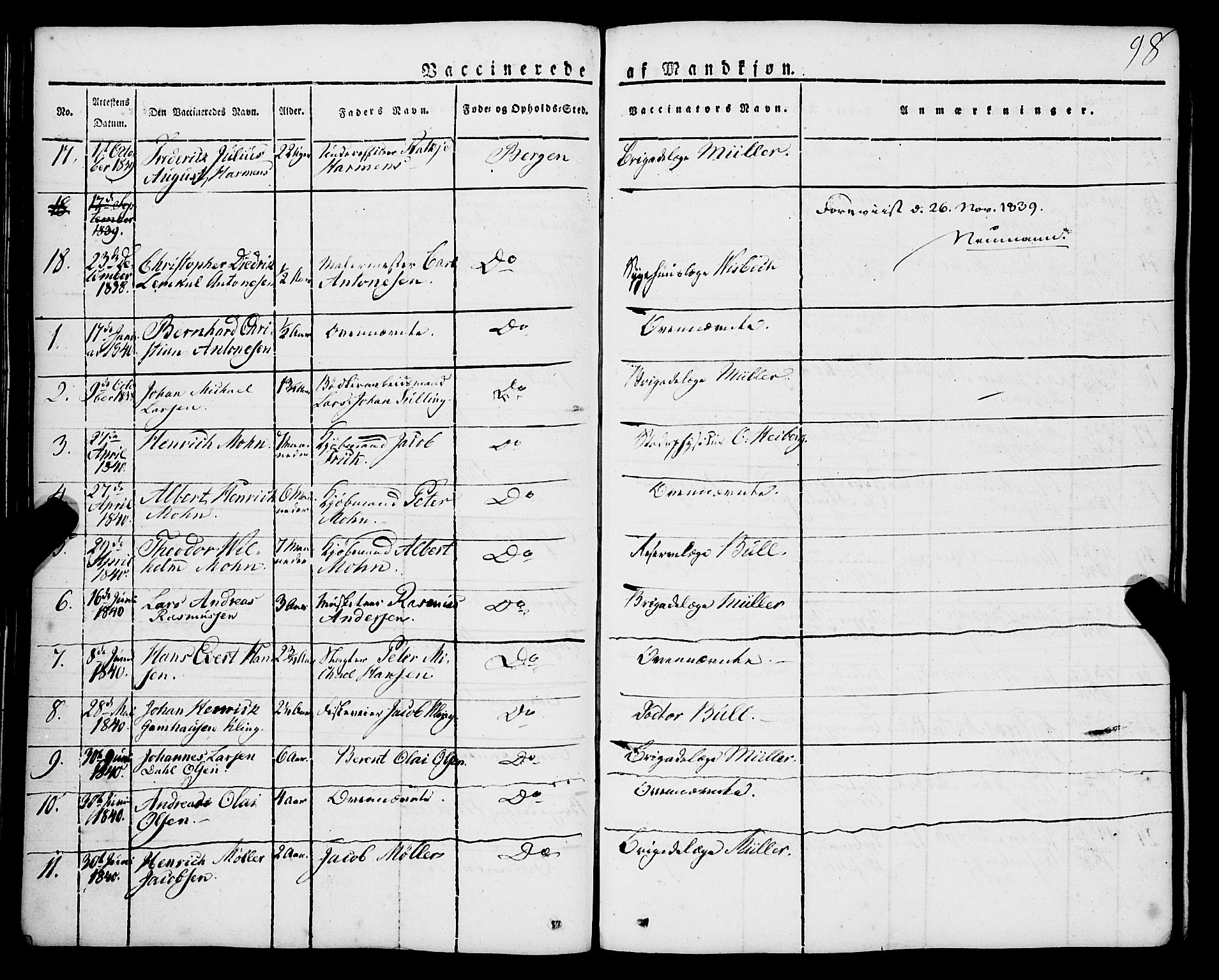 Korskirken sokneprestembete, SAB/A-76101/H/Haa/L0050: Parish register (official) no. F 1, 1821-1869, p. 98