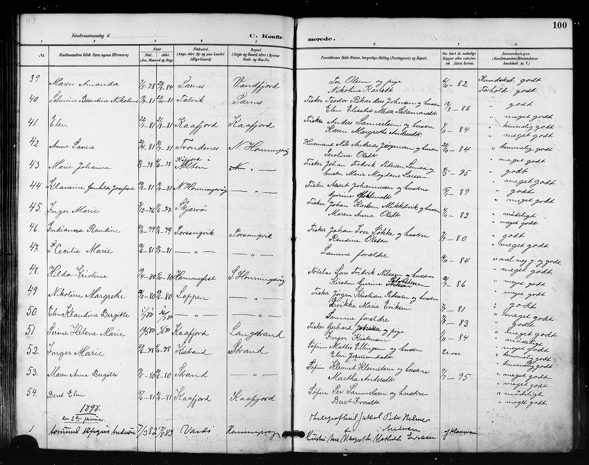 Måsøy sokneprestkontor, SATØ/S-1348/H/Ha/L0007kirke: Parish register (official) no. 7, 1887-1899, p. 100