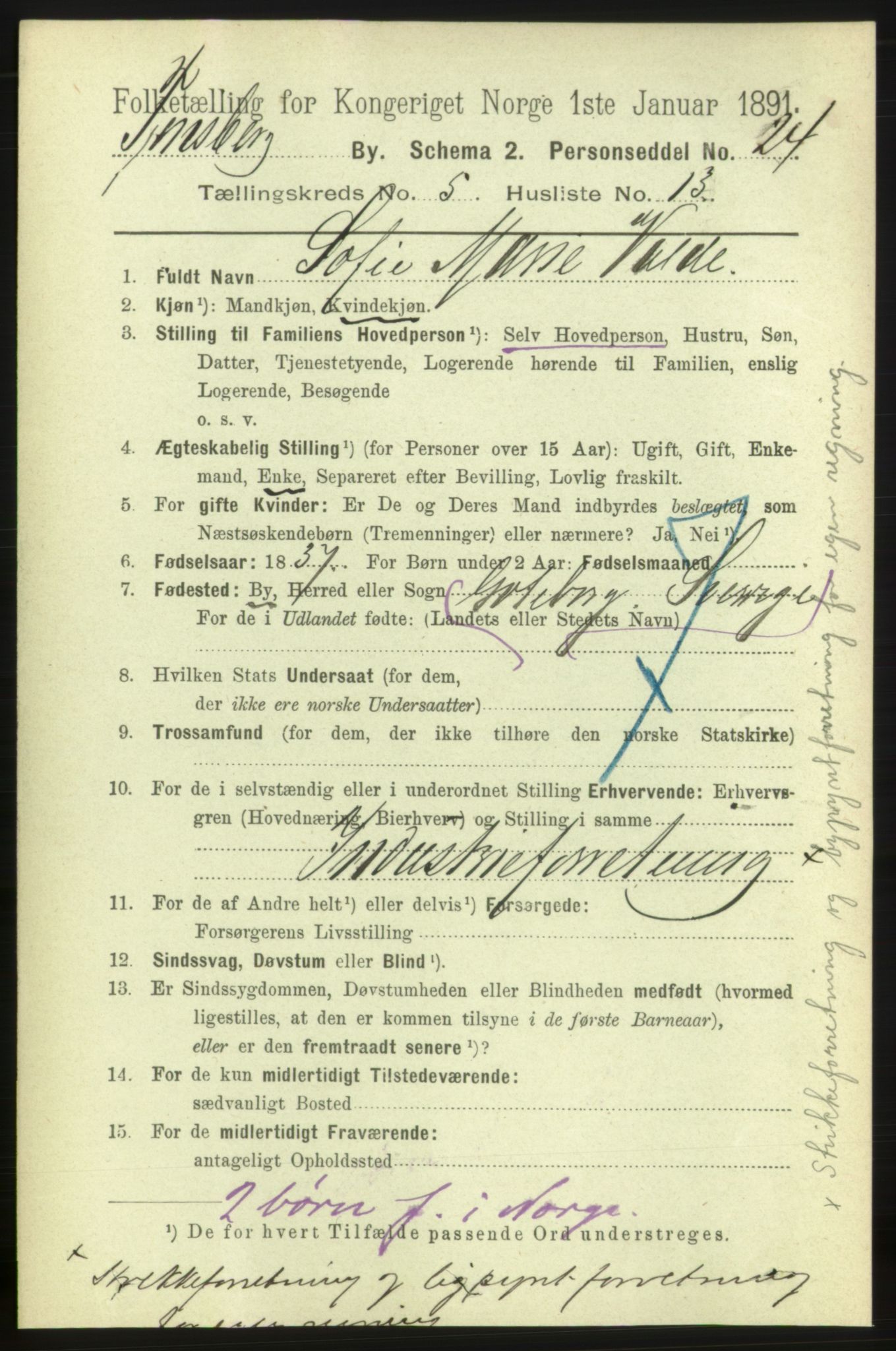 RA, 1891 census for 0705 Tønsberg, 1891, p. 2441