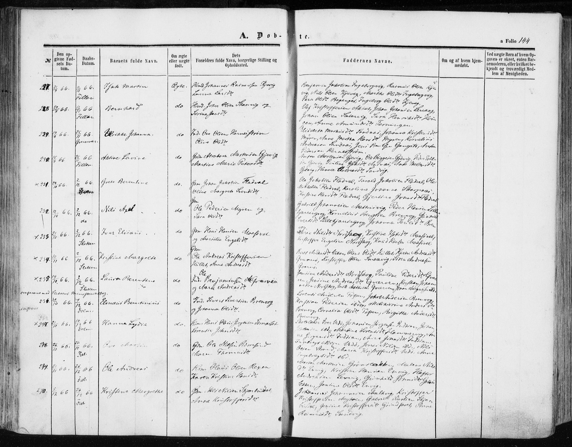 Ministerialprotokoller, klokkerbøker og fødselsregistre - Sør-Trøndelag, SAT/A-1456/634/L0531: Parish register (official) no. 634A07, 1861-1870, p. 144