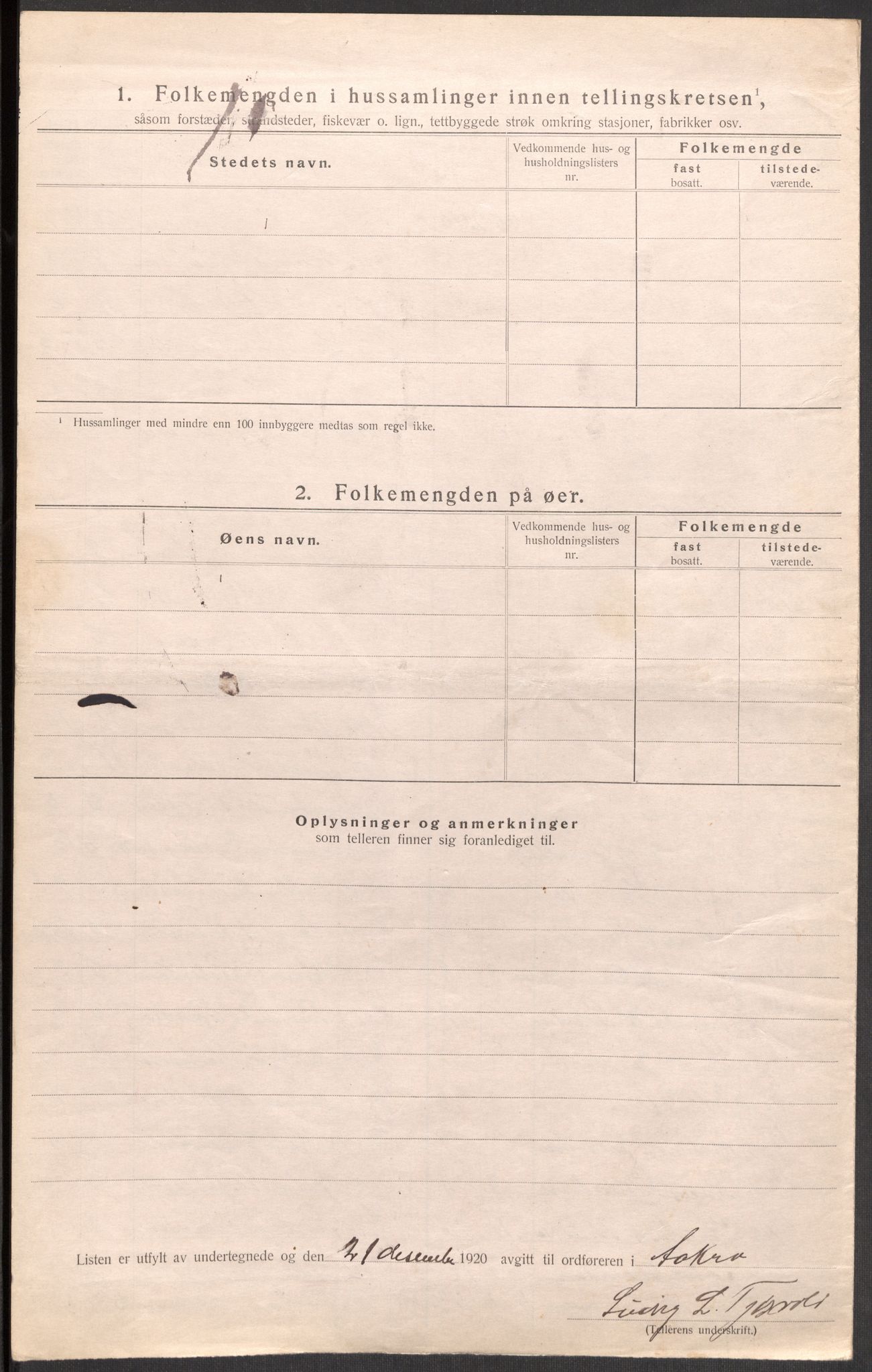 SAST, 1920 census for Åkra, 1920, p. 20