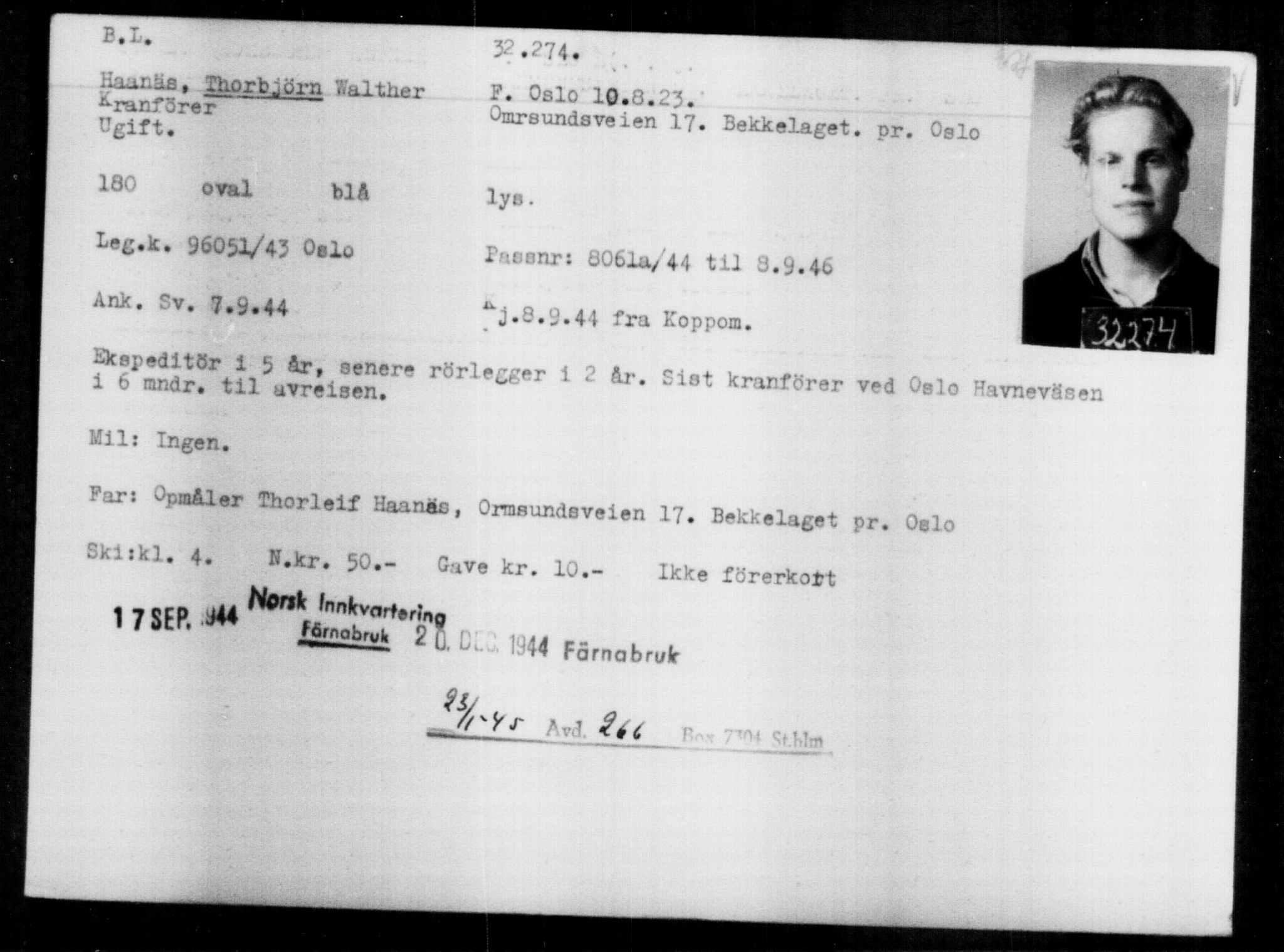 Utenriksstasjonene, Legasjonen i Stockholm, Flyktningkontoret, AV/RA-S-6753/V/Va/L0013: Kjesäterkartoteket, flyktninger med registreringsnr. 31500-34731, 1940-1945, p. 822