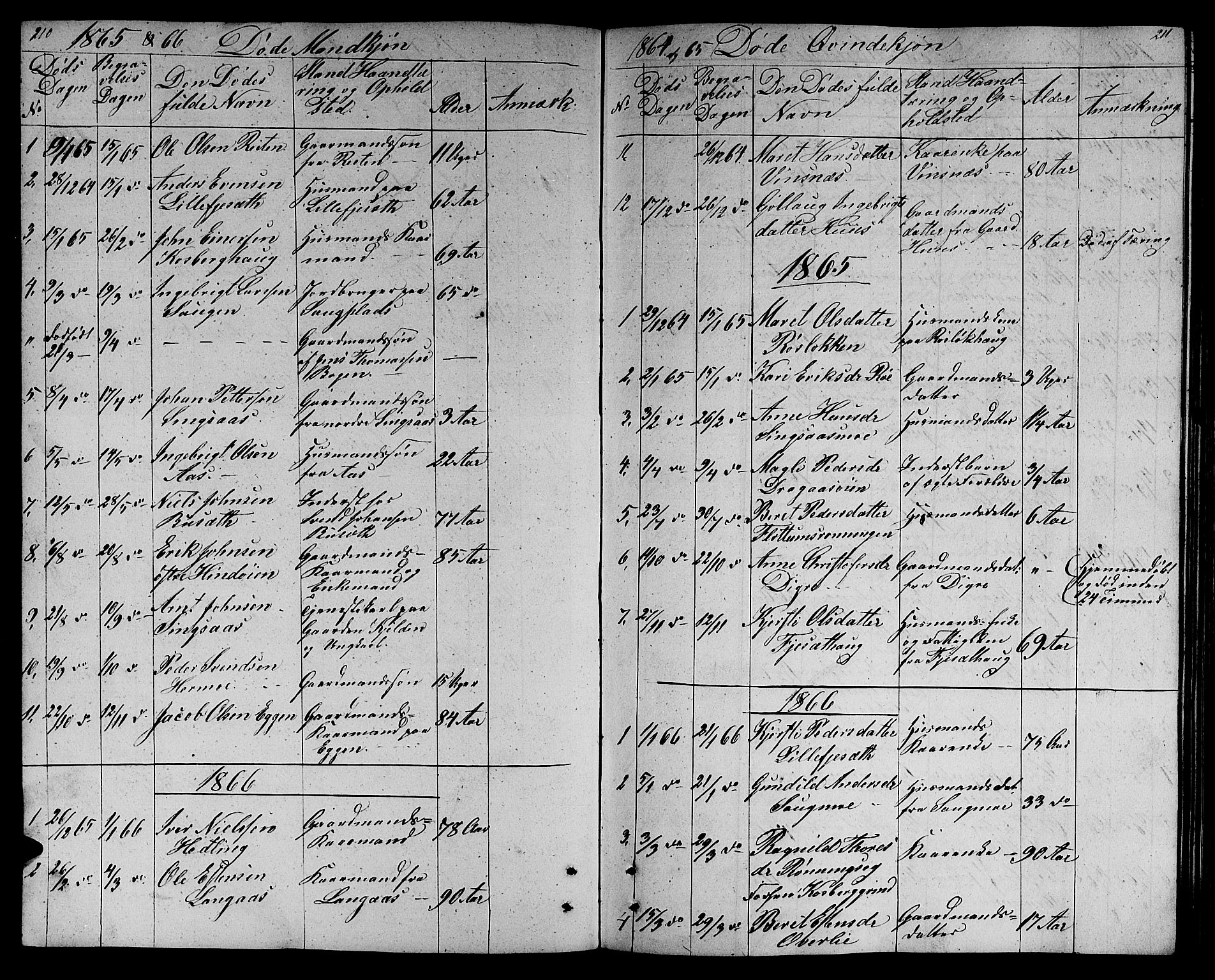 Ministerialprotokoller, klokkerbøker og fødselsregistre - Sør-Trøndelag, SAT/A-1456/688/L1027: Parish register (copy) no. 688C02, 1861-1889, p. 210-211