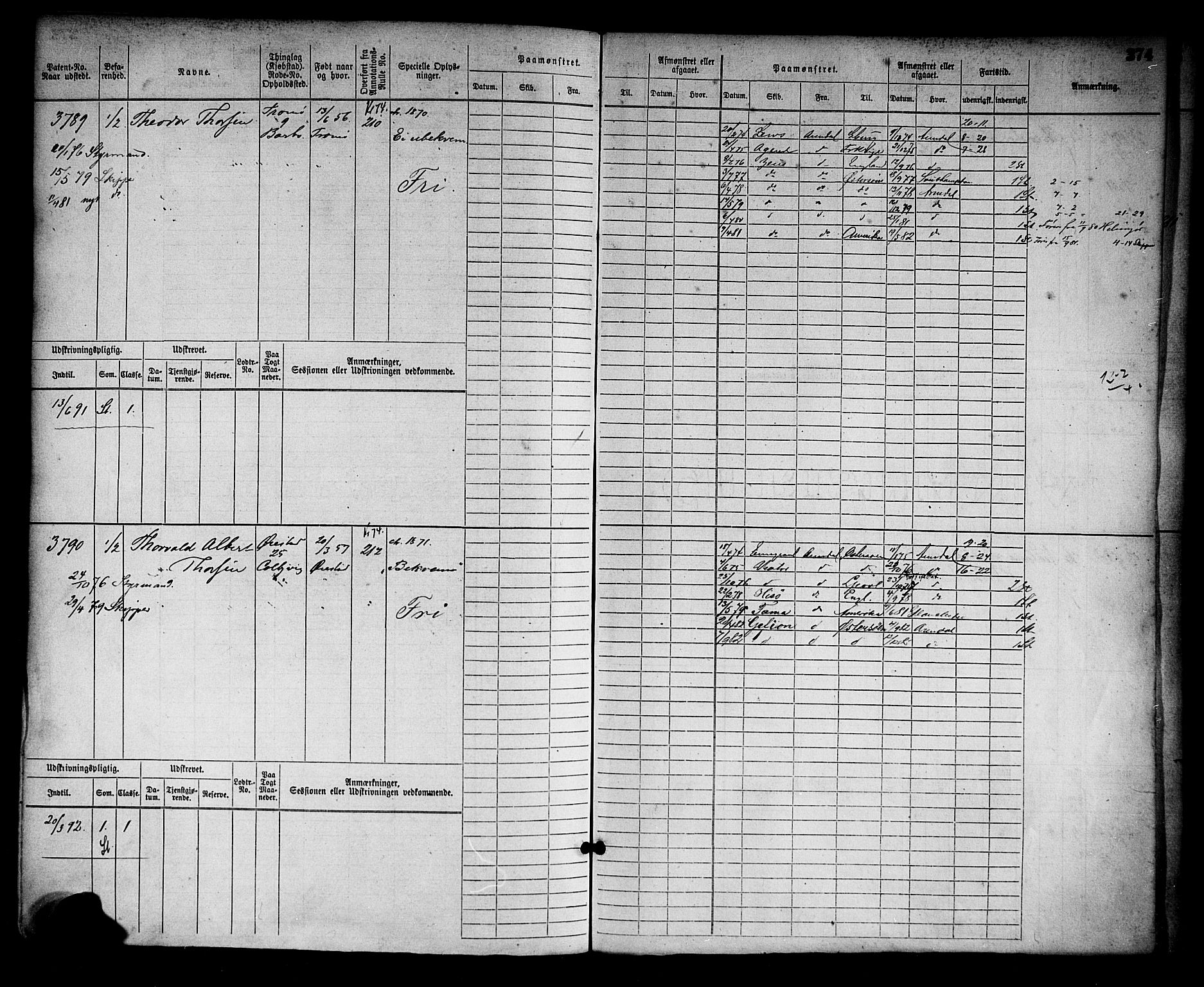 Arendal mønstringskrets, AV/SAK-2031-0012/F/Fb/L0014: Hovedrulle nr 3045-3806, S-12, 1868-1900, p. 385