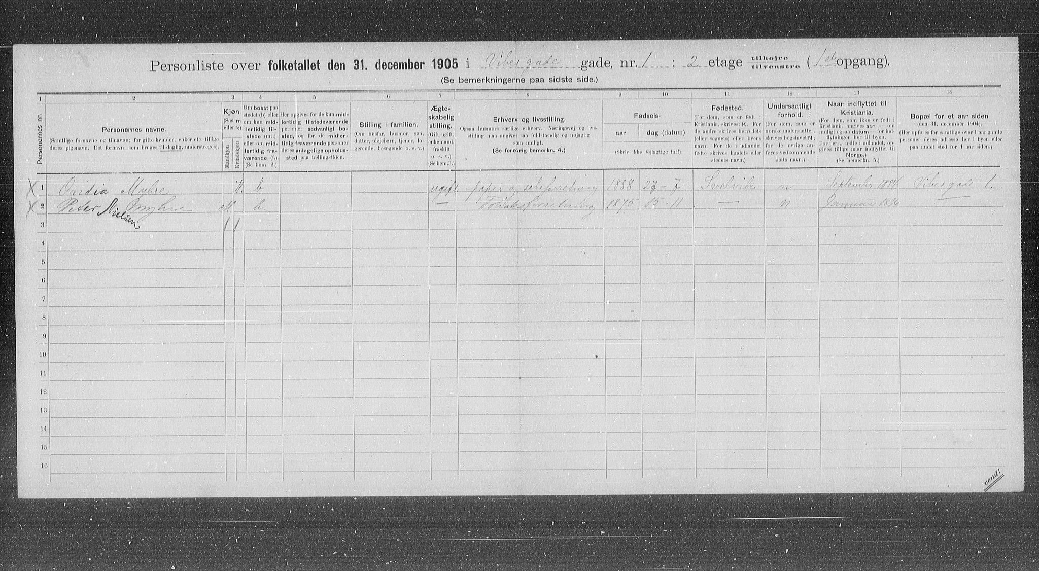 OBA, Municipal Census 1905 for Kristiania, 1905, p. 64460