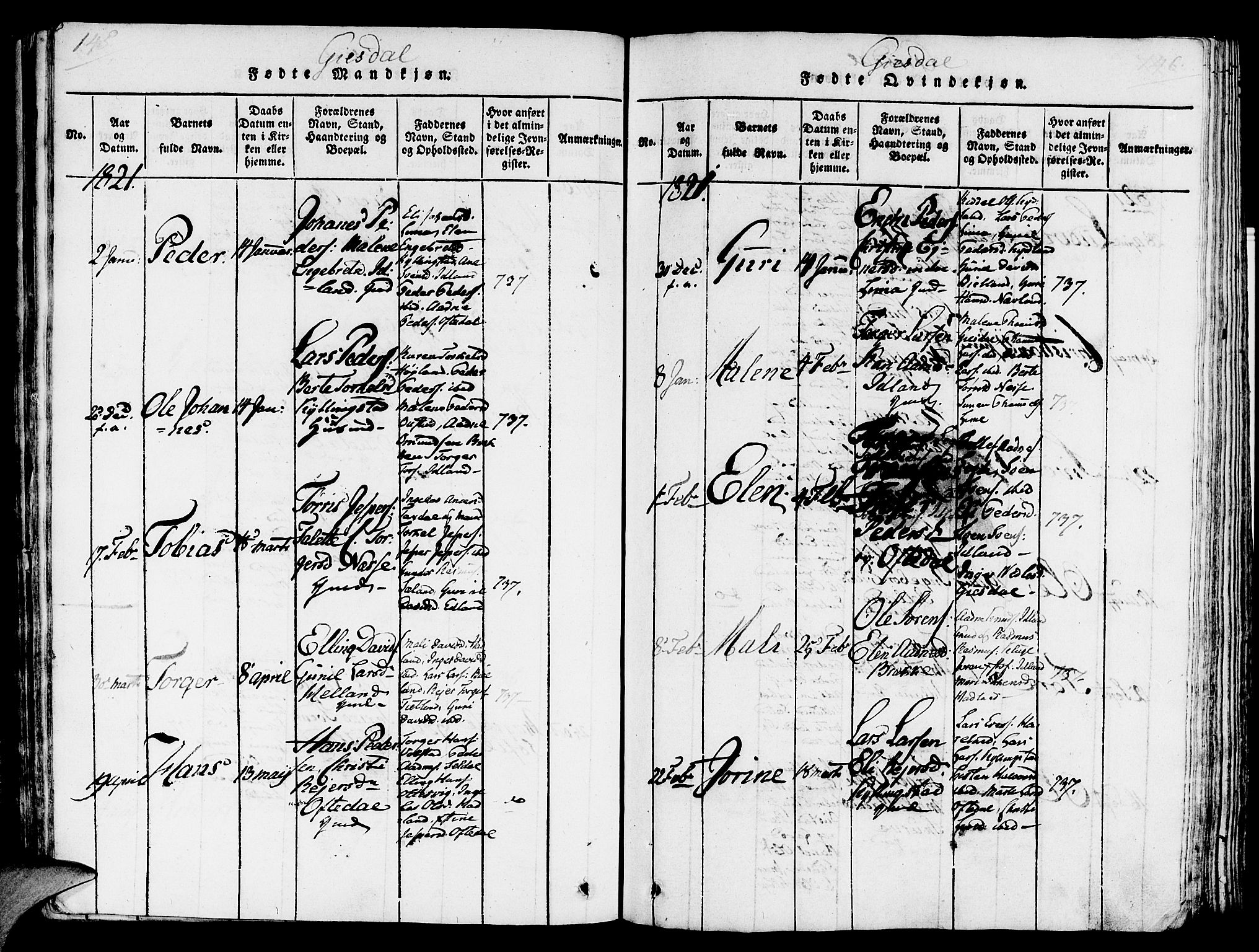 Lye sokneprestkontor, SAST/A-101794/001/30/30BA/L0003: Parish register (official) no. A 3 /2, 1816-1826, p. 145-146