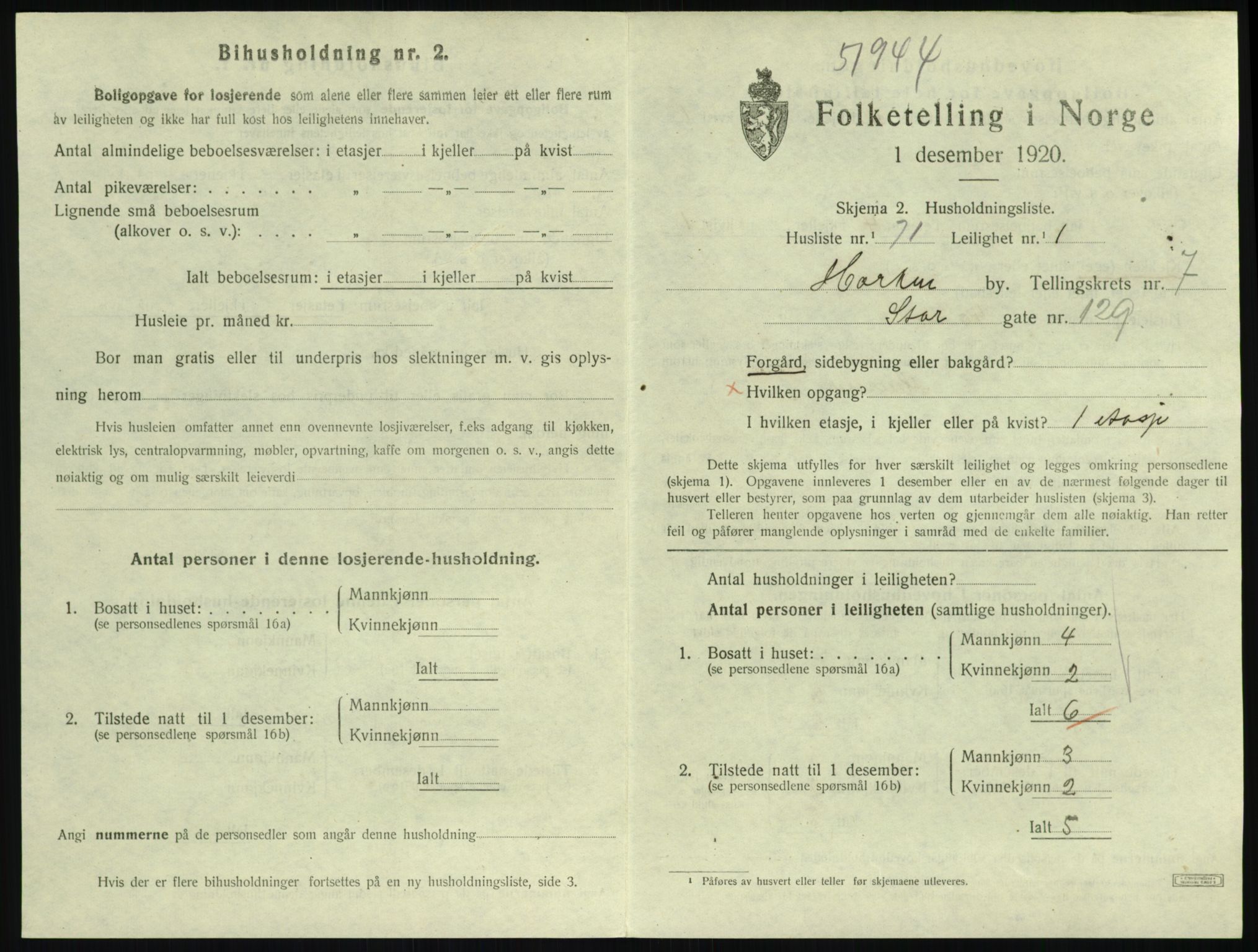 SAKO, 1920 census for Horten, 1920, p. 7485