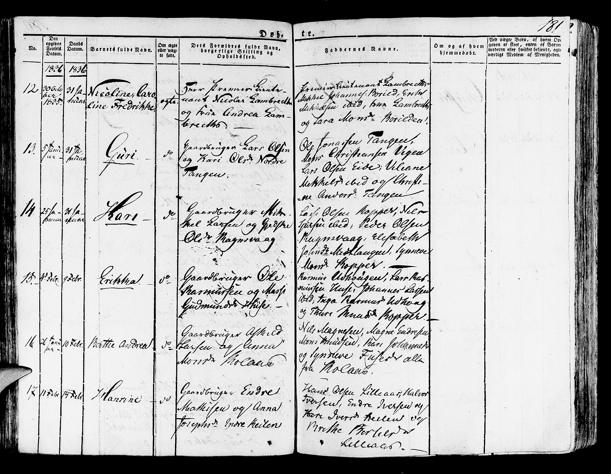 Lindås Sokneprestembete, SAB/A-76701/H/Haa: Parish register (official) no. A 8, 1823-1836, p. 181
