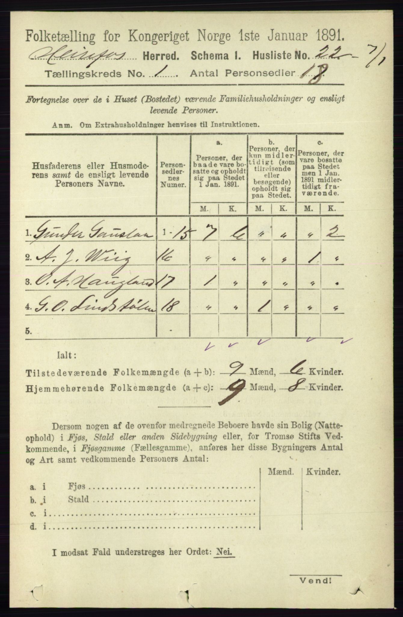 RA, 1891 census for 0933 Herefoss, 1891, p. 34