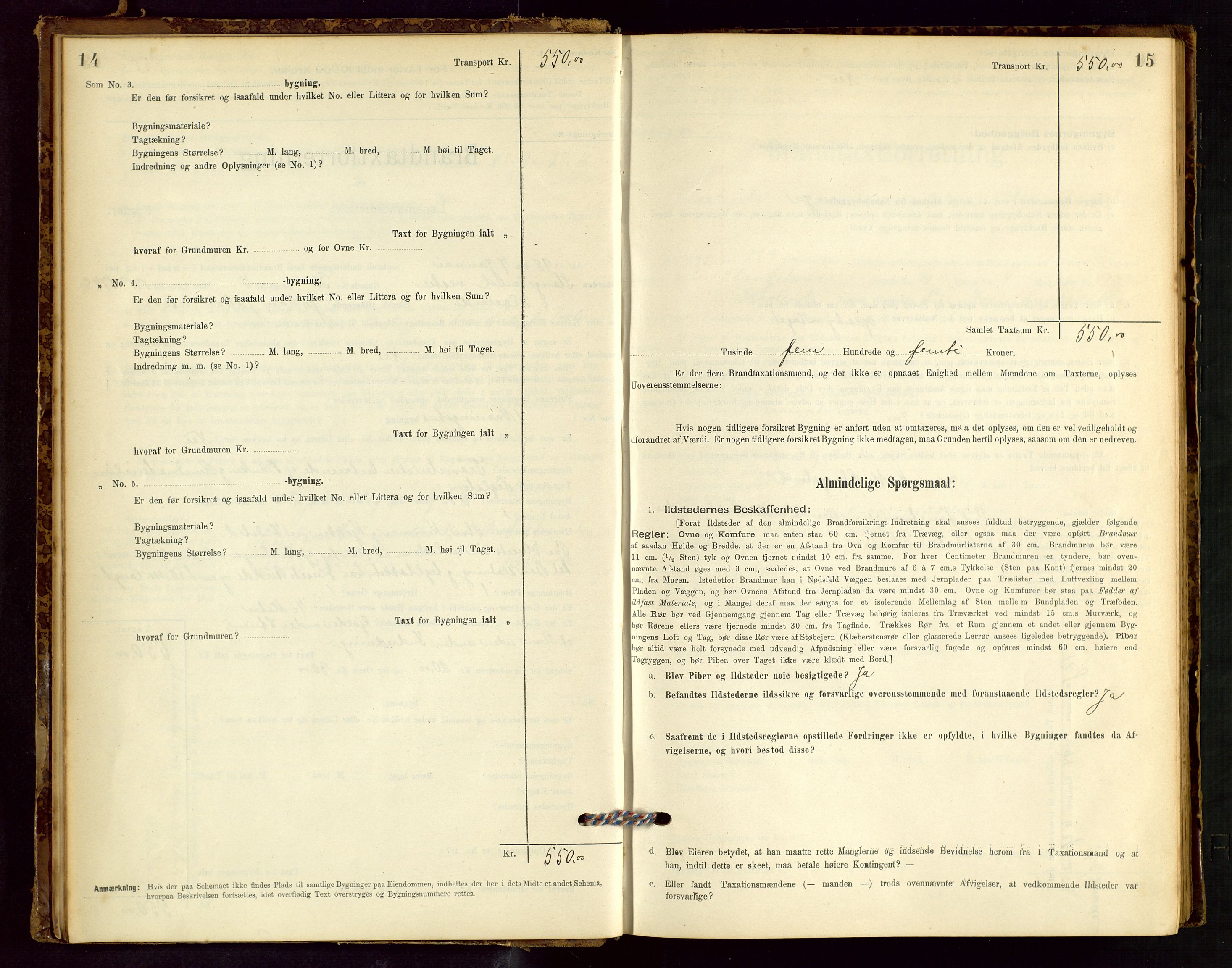 Håland lensmannskontor, AV/SAST-A-100100/Gob/L0001: Branntakstprotokoll - skjematakst. Register i boken., 1894-1902, p. 14-15