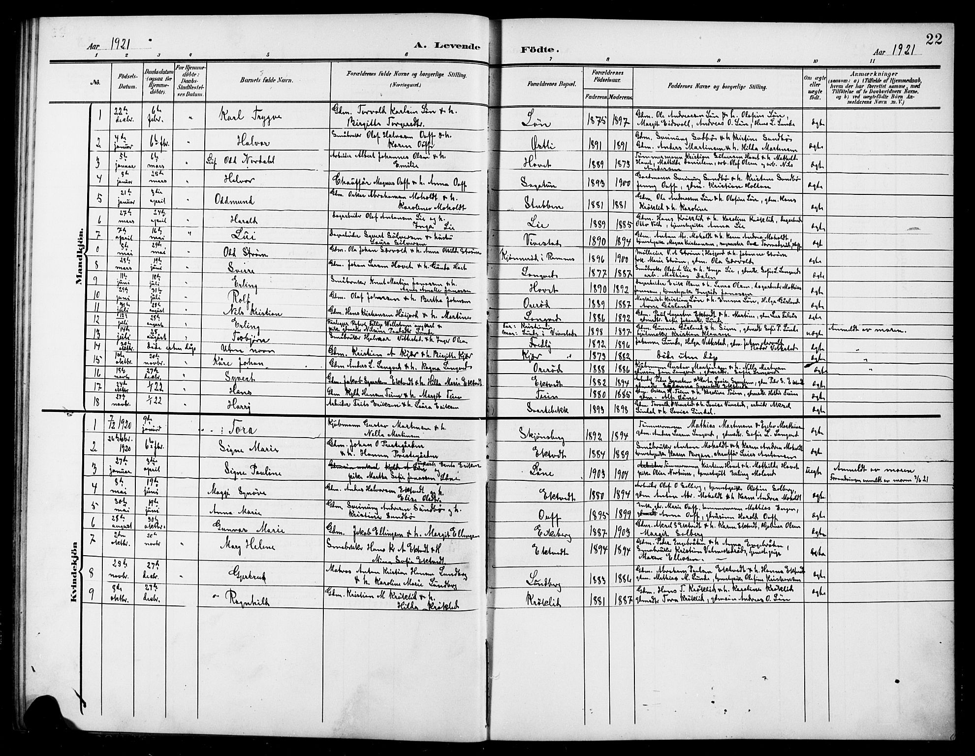 Ramnes kirkebøker, SAKO/A-314/G/Gc/L0002: Parish register (copy) no. III 2, 1903-1924, p. 22
