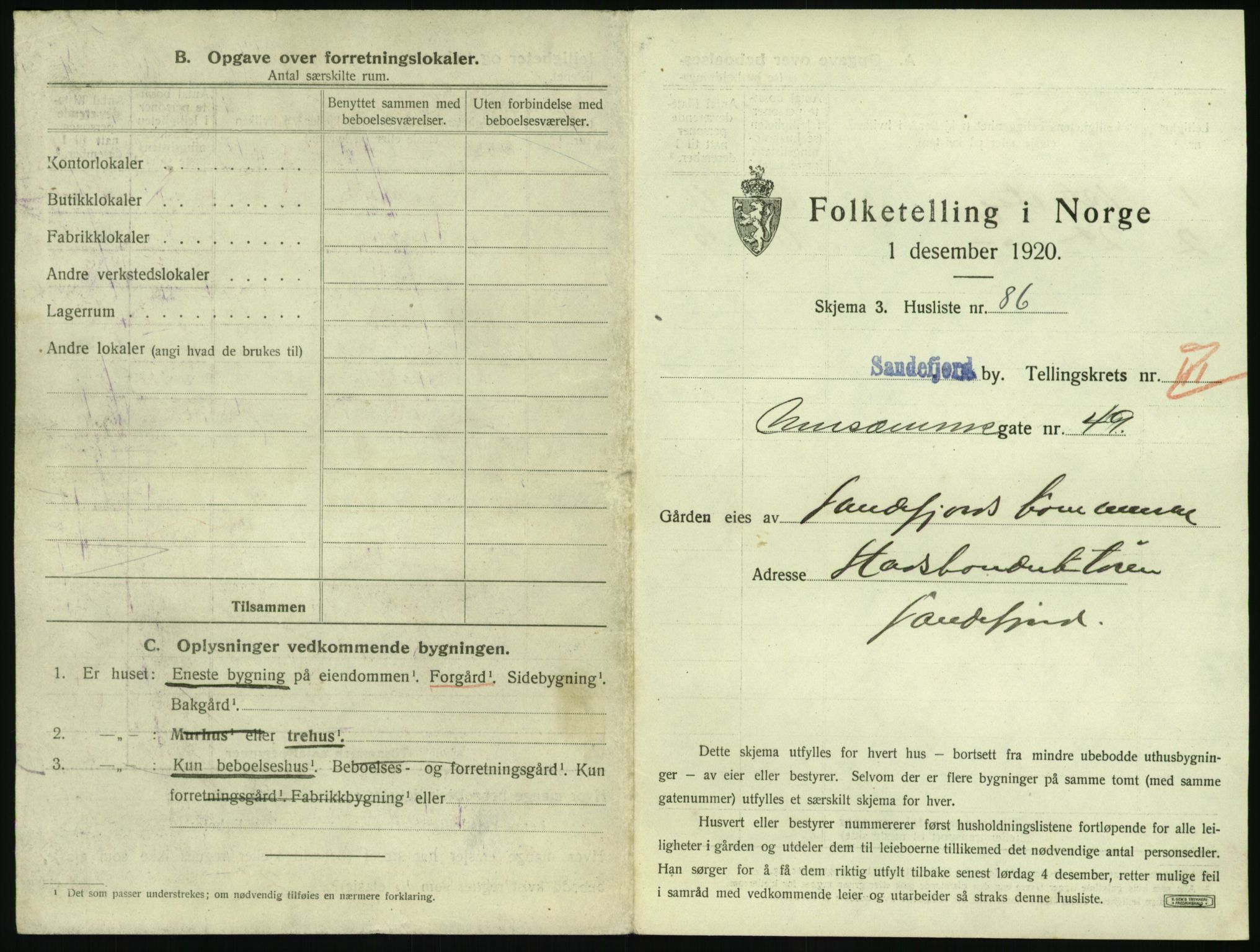 SAKO, 1920 census for Sandefjord, 1920, p. 506