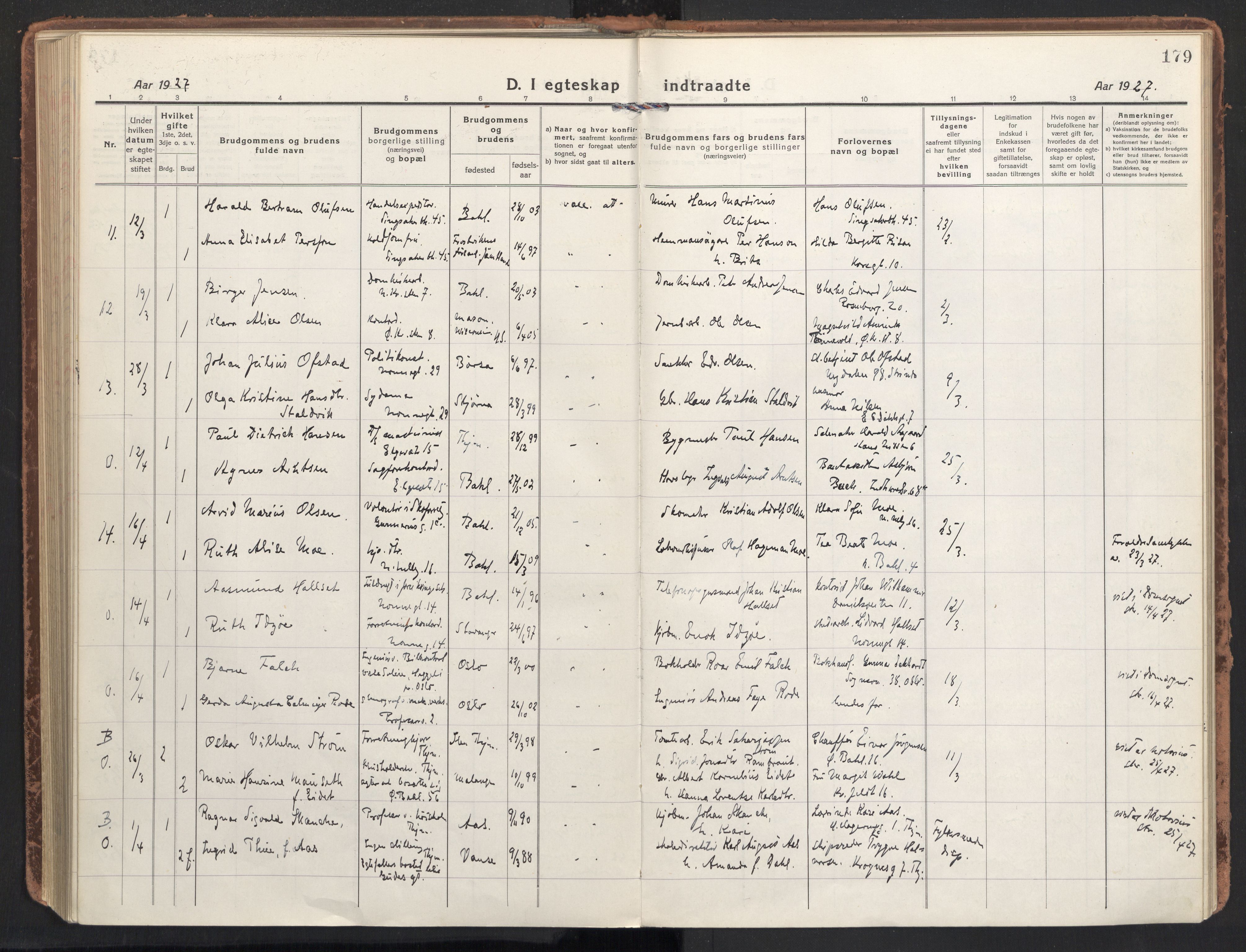 Ministerialprotokoller, klokkerbøker og fødselsregistre - Sør-Trøndelag, AV/SAT-A-1456/604/L0206: Parish register (official) no. 604A26, 1917-1931, p. 179