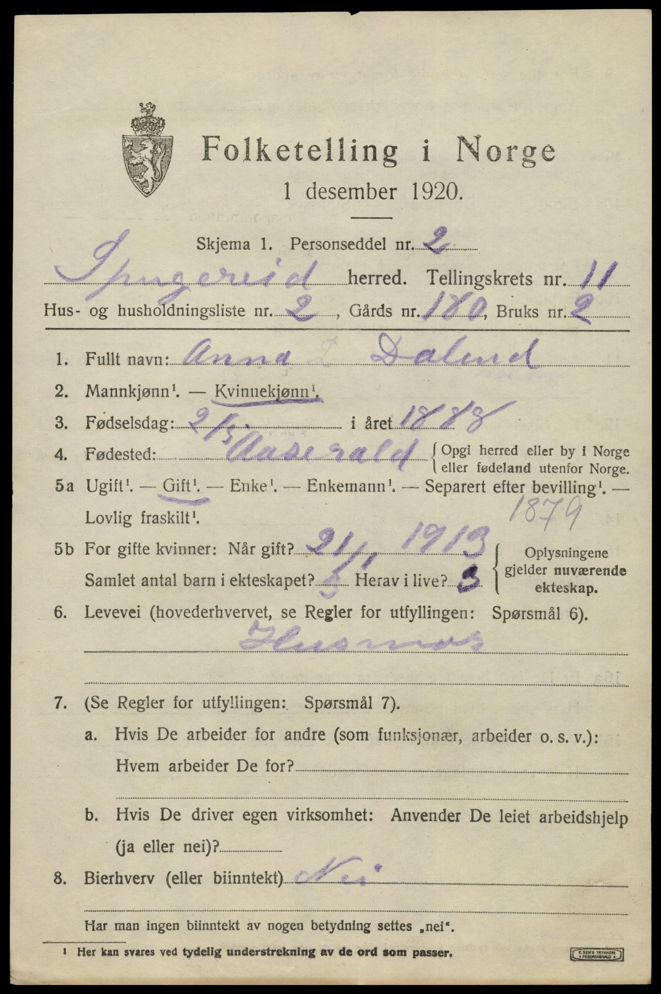 SAK, 1920 census for Spangereid, 1920, p. 3665