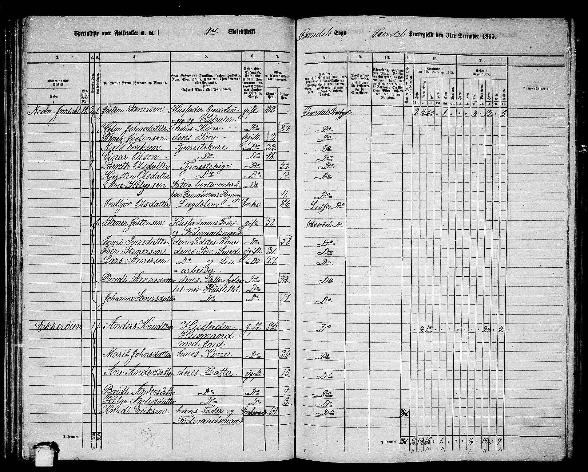 RA, 1865 census for Øksendal, 1865, p. 36