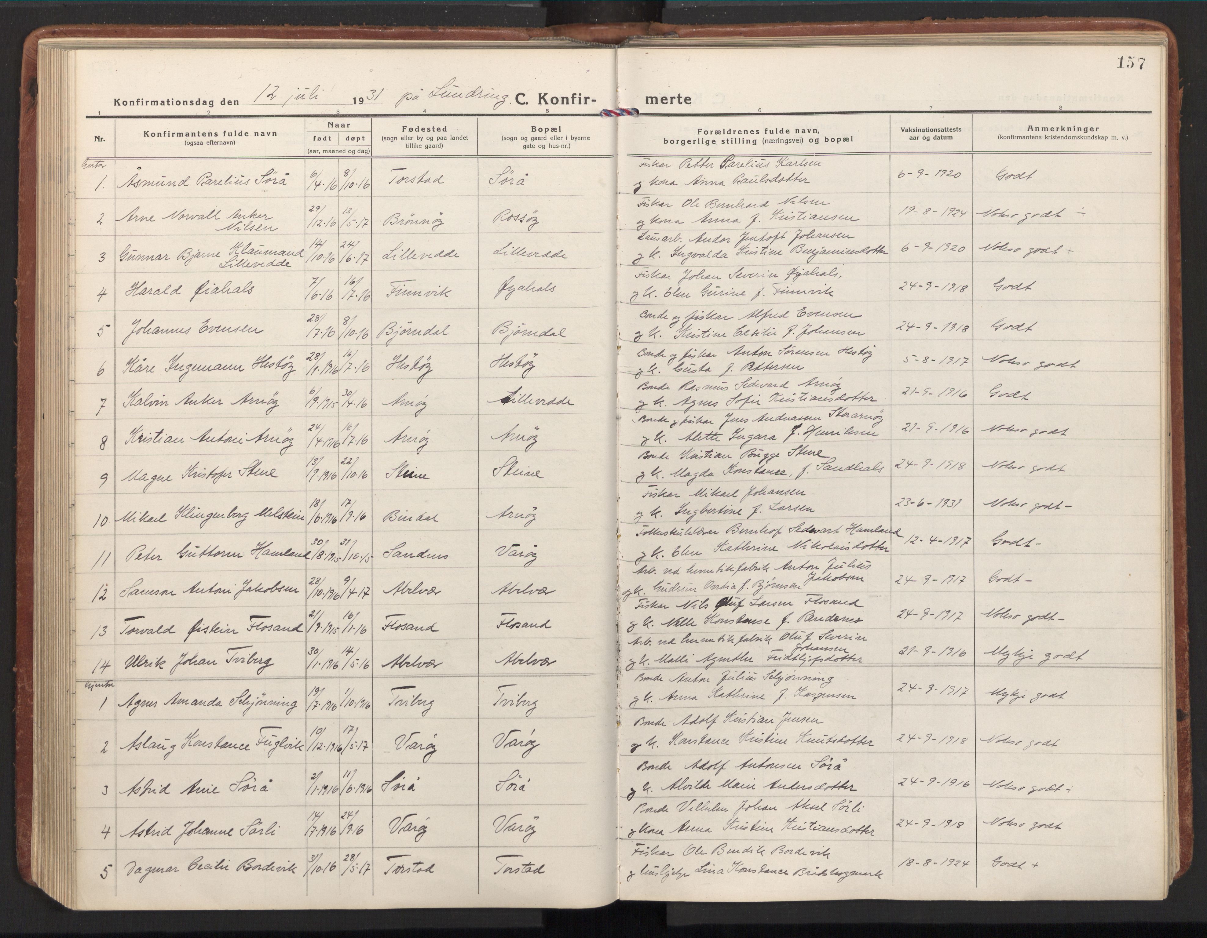 Ministerialprotokoller, klokkerbøker og fødselsregistre - Nord-Trøndelag, SAT/A-1458/784/L0678: Parish register (official) no. 784A13, 1921-1938, p. 157