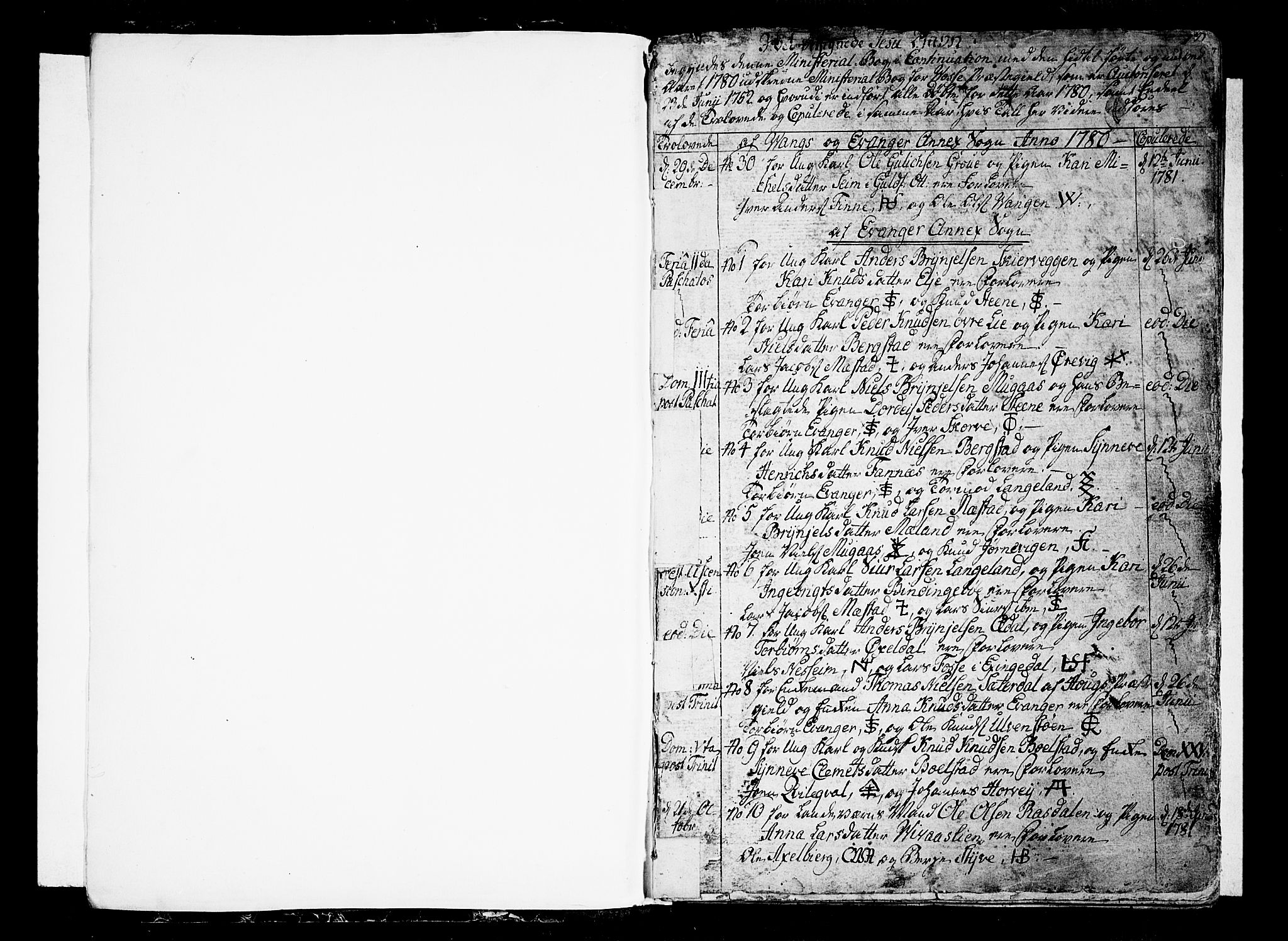 Voss sokneprestembete, SAB/A-79001/H/Haa: Parish register (official) no. A 9, 1780-1810, p. 1