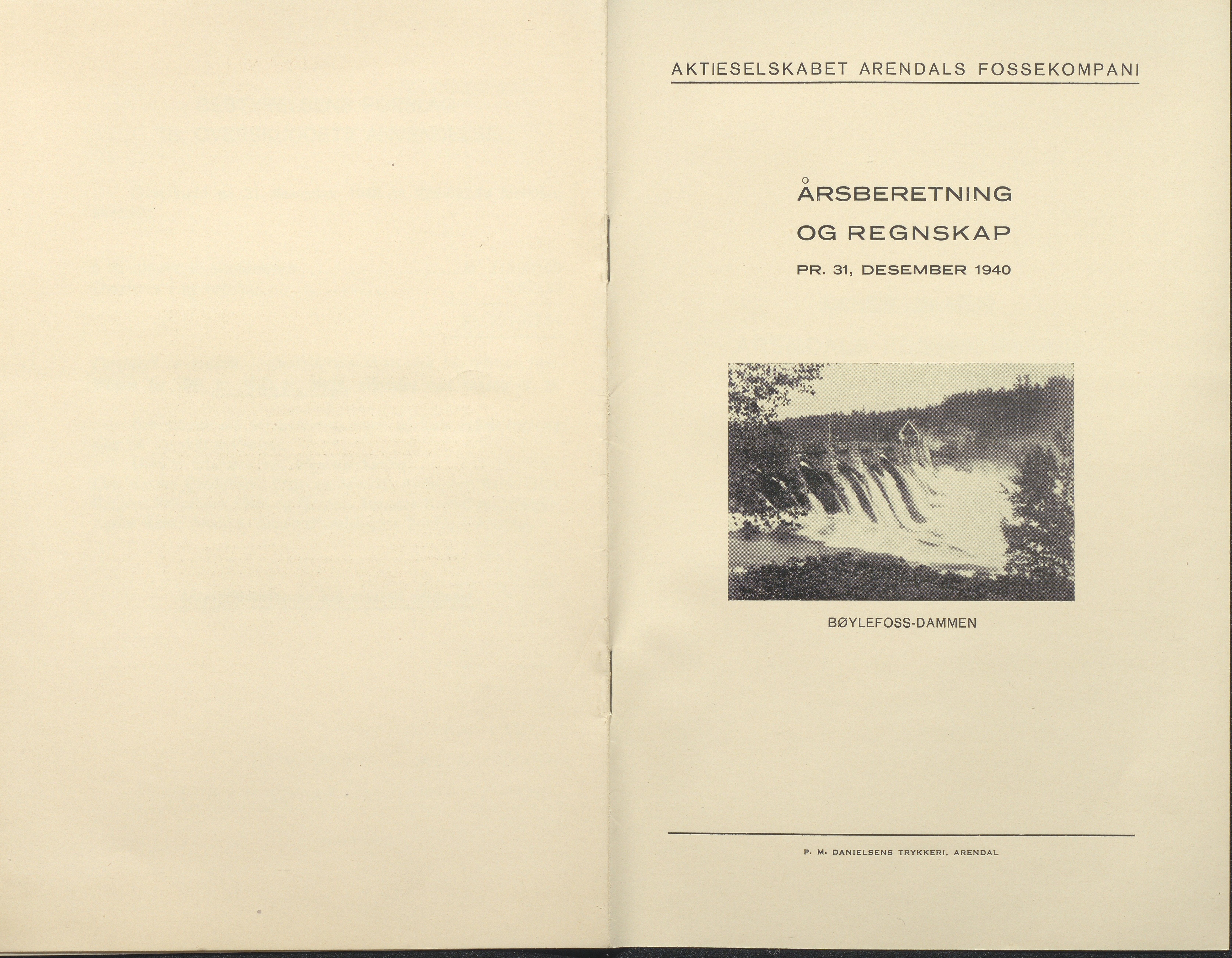 Arendals Fossekompani, AAKS/PA-2413/X/X01/L0001/0010: Beretninger, regnskap, balansekonto, gevinst- og tapskonto / Årsberetning og regnskap 1936 - 1942, 1936-1942