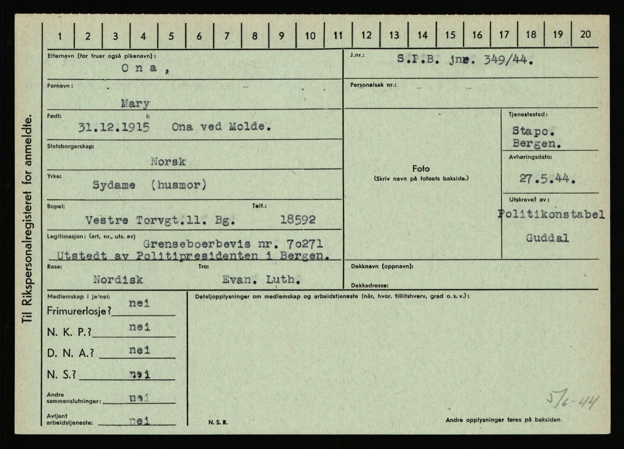 Statspolitiet - Hovedkontoret / Osloavdelingen, AV/RA-S-1329/C/Ca/L0012: Oanæs - Quistgaard	, 1943-1945, p. 2088