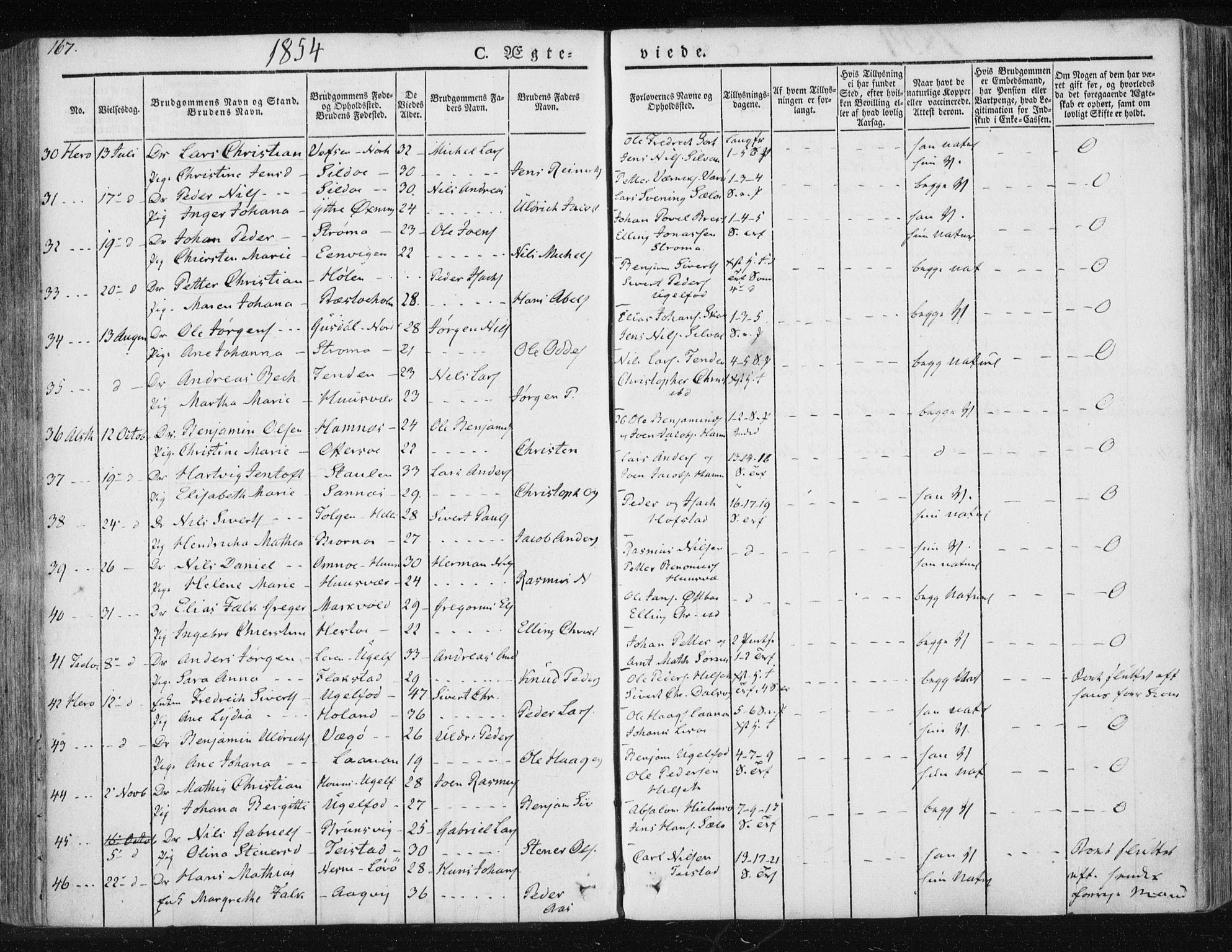 Ministerialprotokoller, klokkerbøker og fødselsregistre - Nordland, AV/SAT-A-1459/830/L0447: Parish register (official) no. 830A11, 1831-1854, p. 167