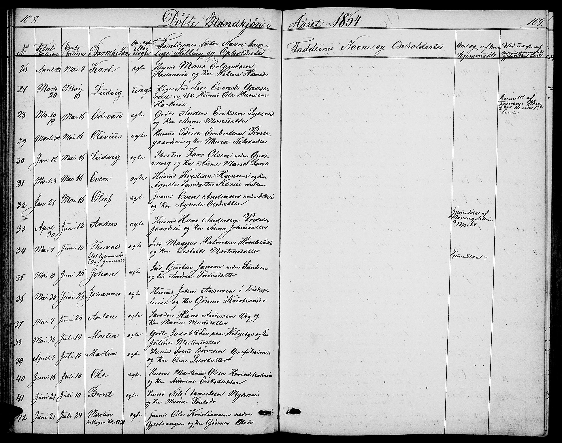Nes prestekontor, Hedmark, SAH/PREST-020/L/La/L0005: Parish register (copy) no. 5, 1852-1889, p. 108-109