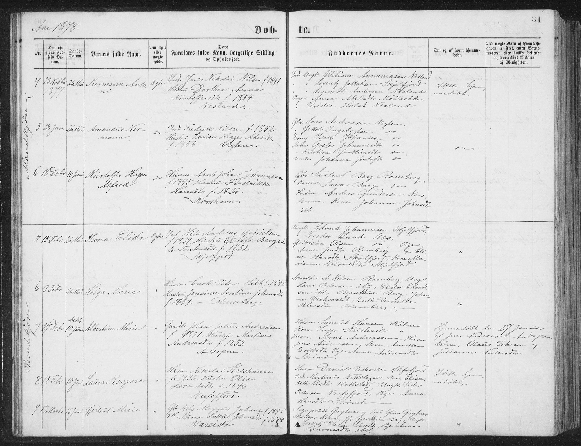 Ministerialprotokoller, klokkerbøker og fødselsregistre - Nordland, AV/SAT-A-1459/885/L1213: Parish register (copy) no. 885C02, 1874-1892, p. 31