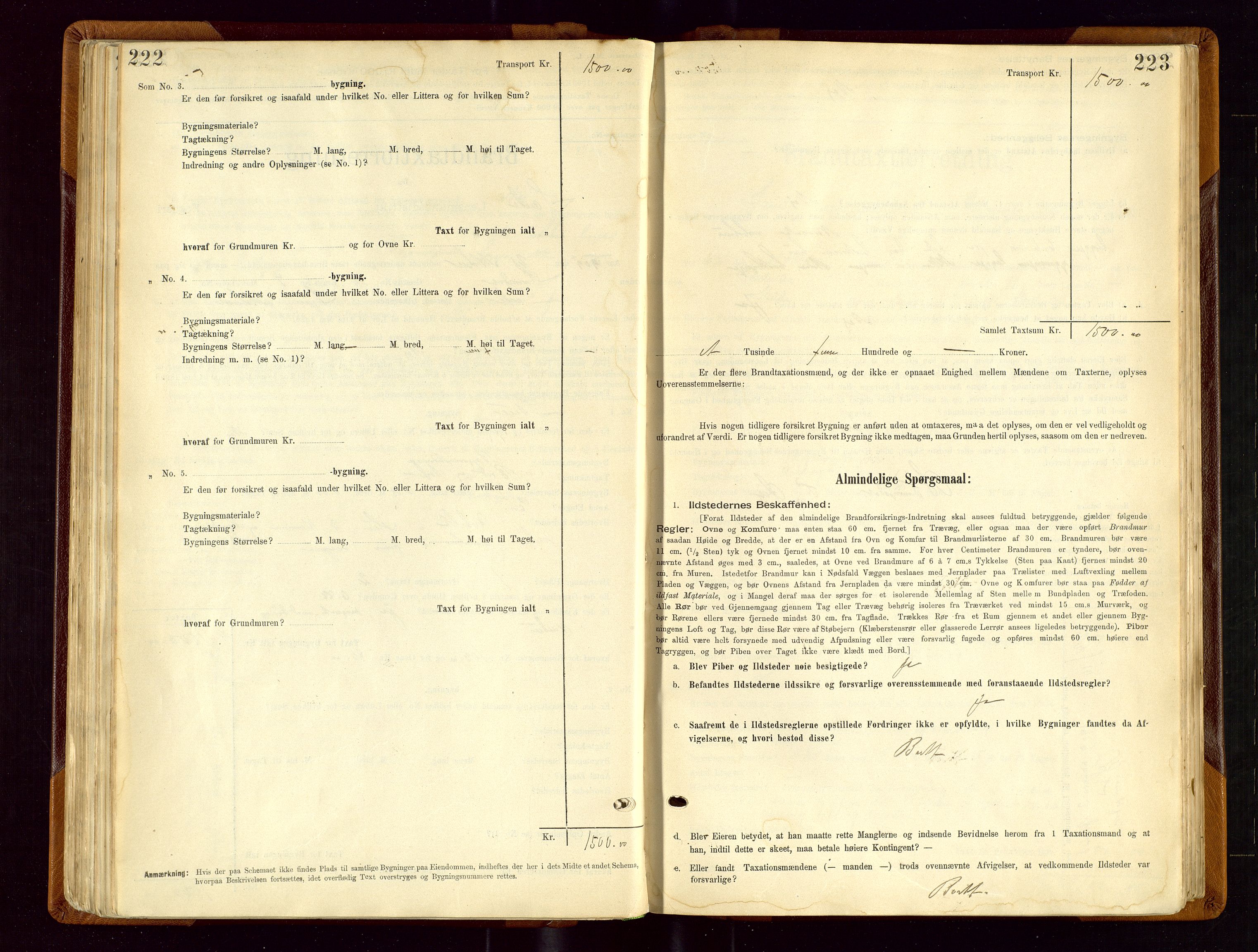 Sauda lensmannskontor, AV/SAST-A-100177/Gob/L0001: Branntakstprotokoll - skjematakst, 1894-1914, p. 222-223