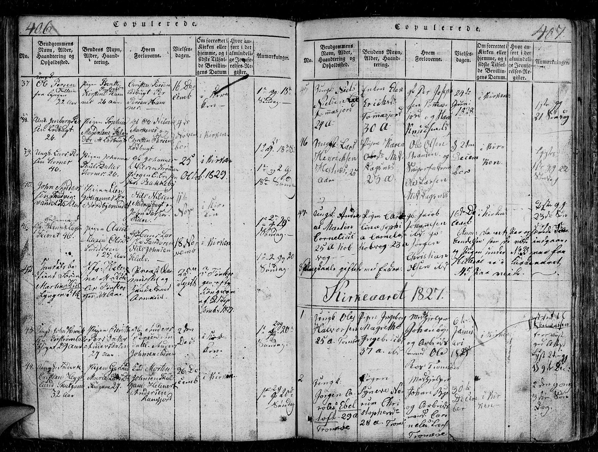 Tromsø sokneprestkontor/stiftsprosti/domprosti, SATØ/S-1343/G/Gb/L0001klokker: Parish register (copy) no. 1, 1821-1833, p. 406-407