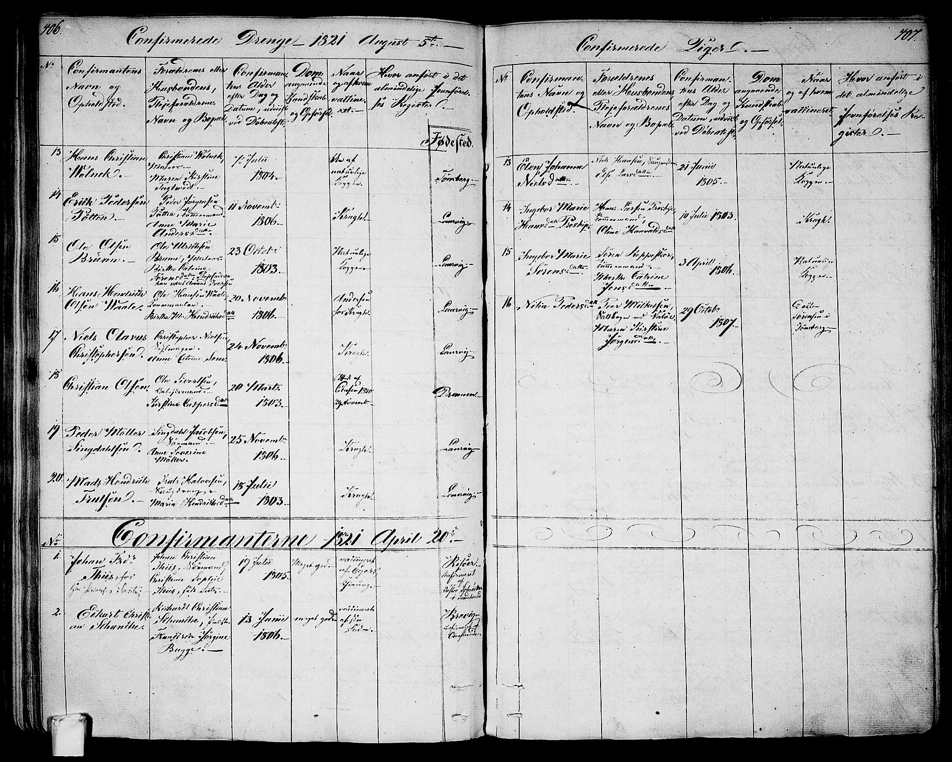 Larvik kirkebøker, AV/SAKO-A-352/G/Ga/L0002: Parish register (copy) no. I 2, 1807-1830, p. 406-407