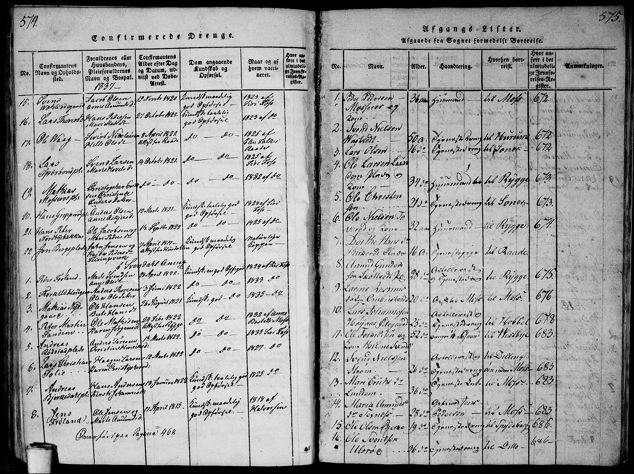 Våler prestekontor Kirkebøker, SAO/A-11083/G/Ga/L0001: Parish register (copy) no. I 1, 1815-1839, p. 574-575