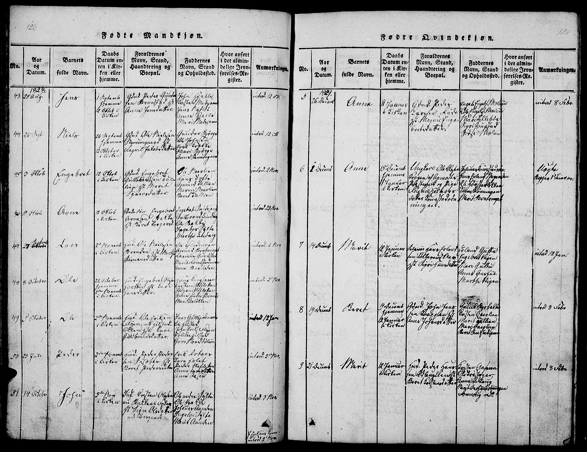 Ringebu prestekontor, SAH/PREST-082/H/Ha/Hab/L0001: Parish register (copy) no. 1, 1821-1839, p. 126-127